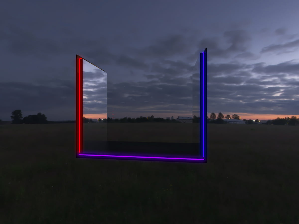 Side view of the light installation showing the connection between the two portals.