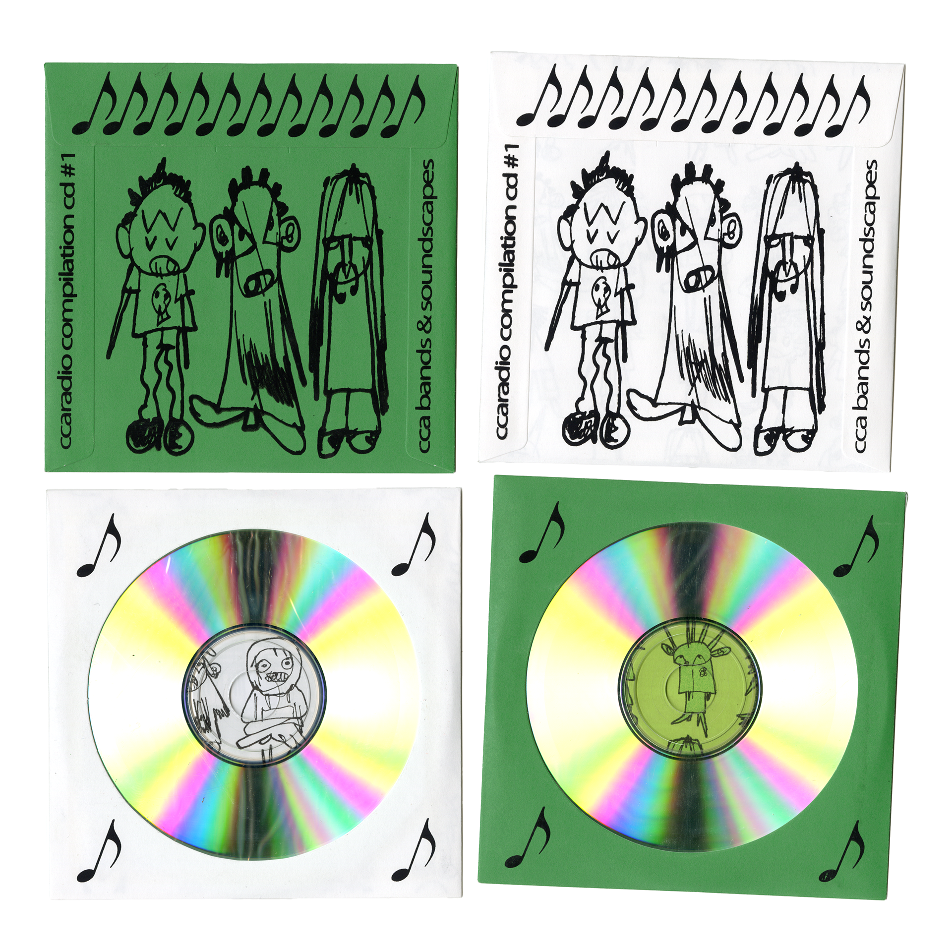 both green & white screenprinted CD sleeves