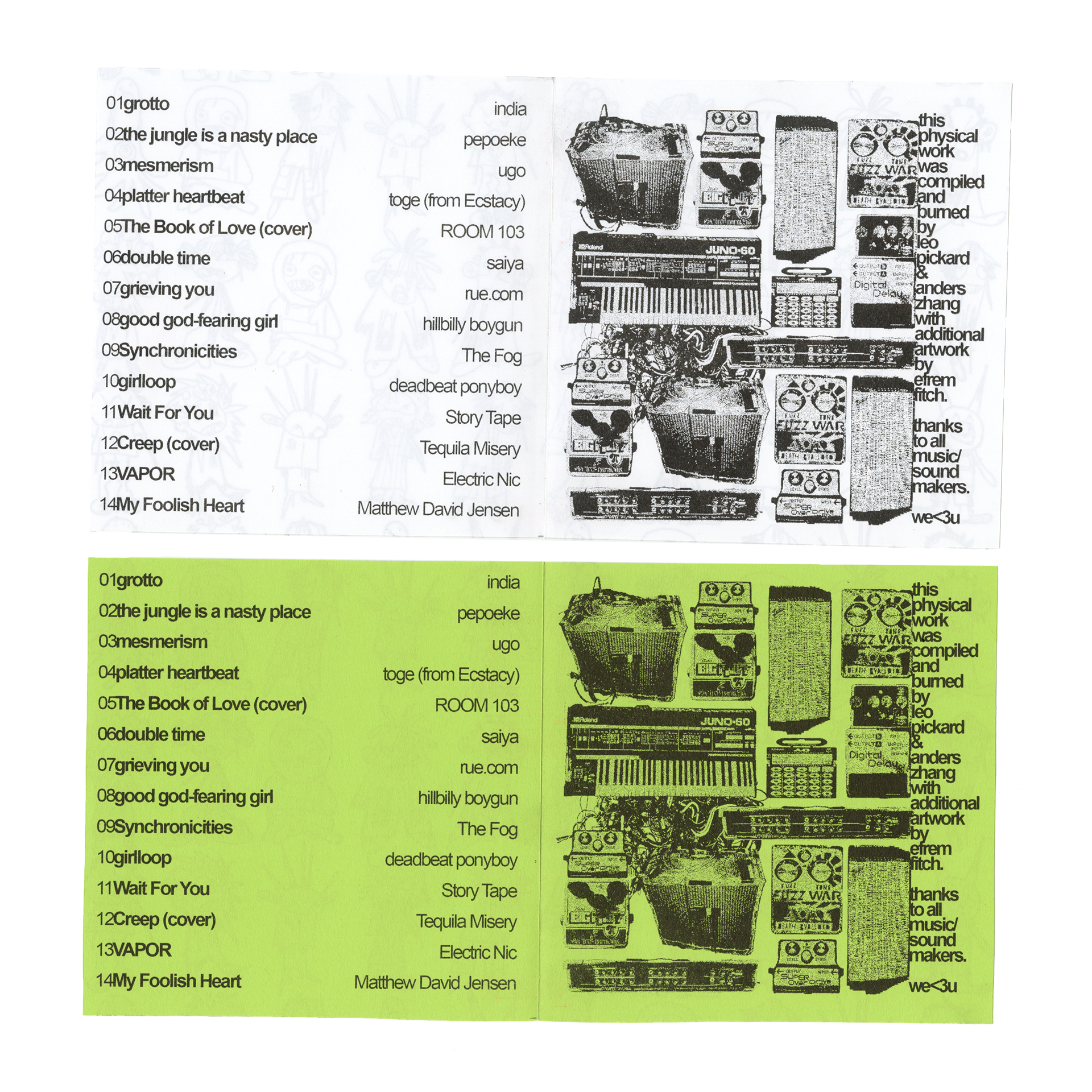 risograph printed booklets, tracklist inside