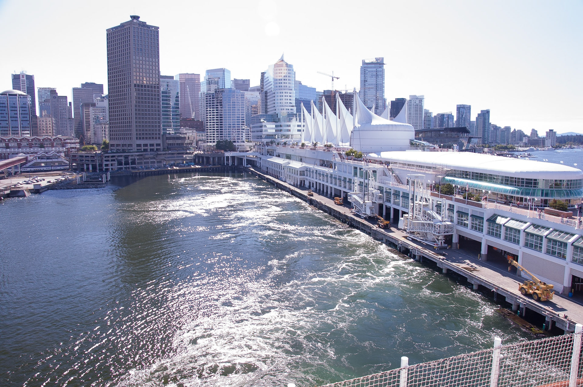 We're on our way! View of Canada Place and Vancouver from the back of the ship