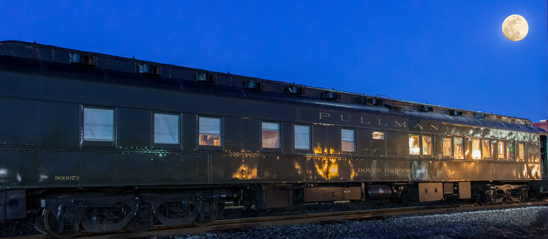 April 2016 the @DoverHarbor sits under a full moon in Savannah, GA