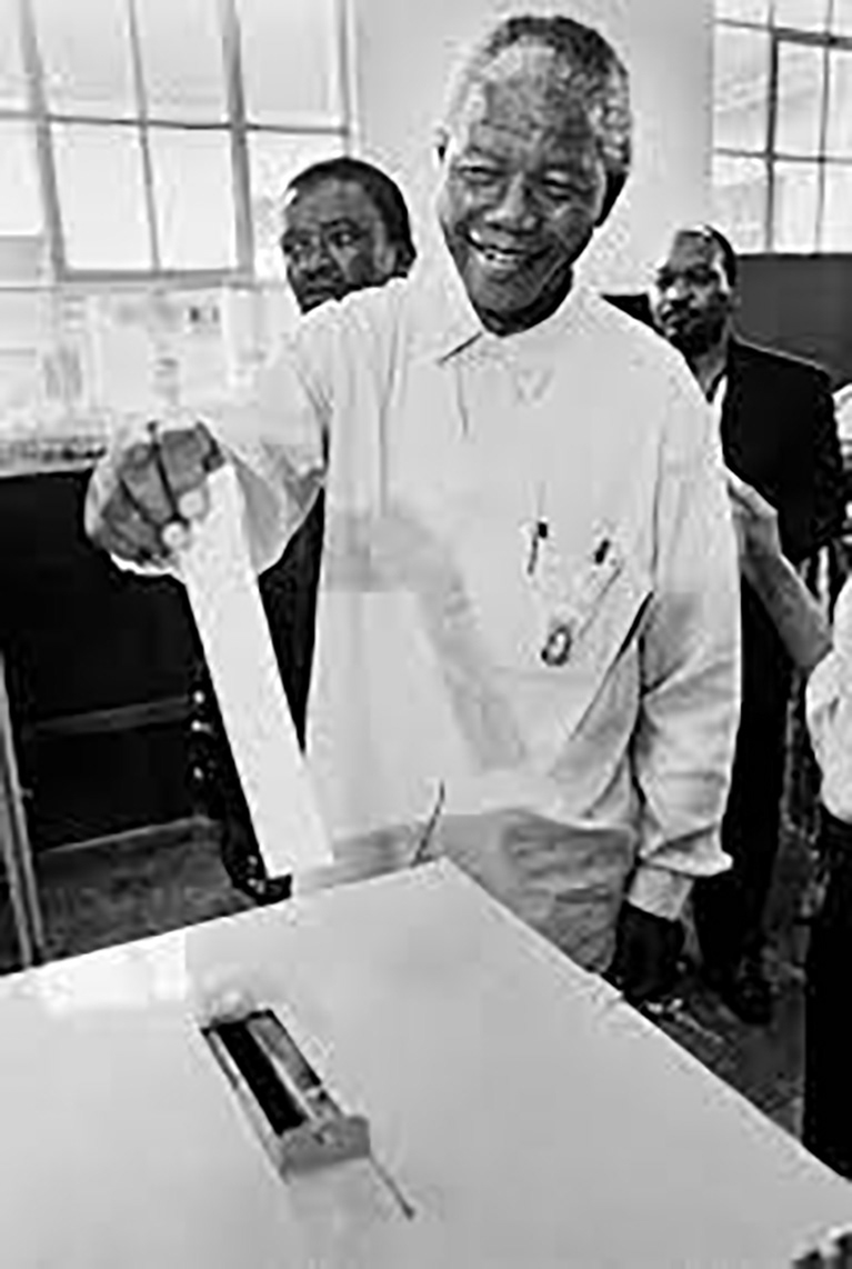 Mandela casting his first free vote at Ohlange