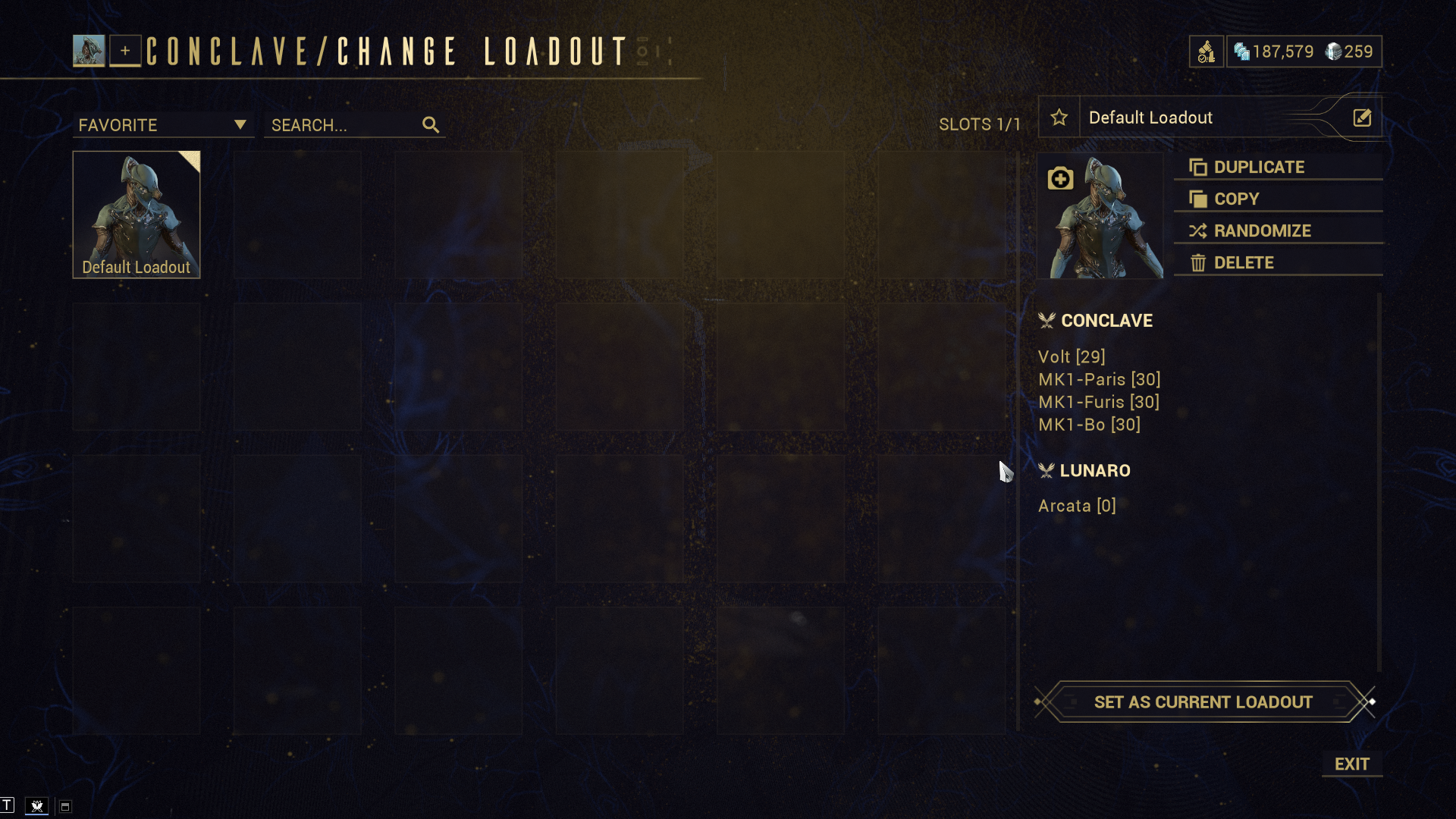 Current Loadout Menu Screen