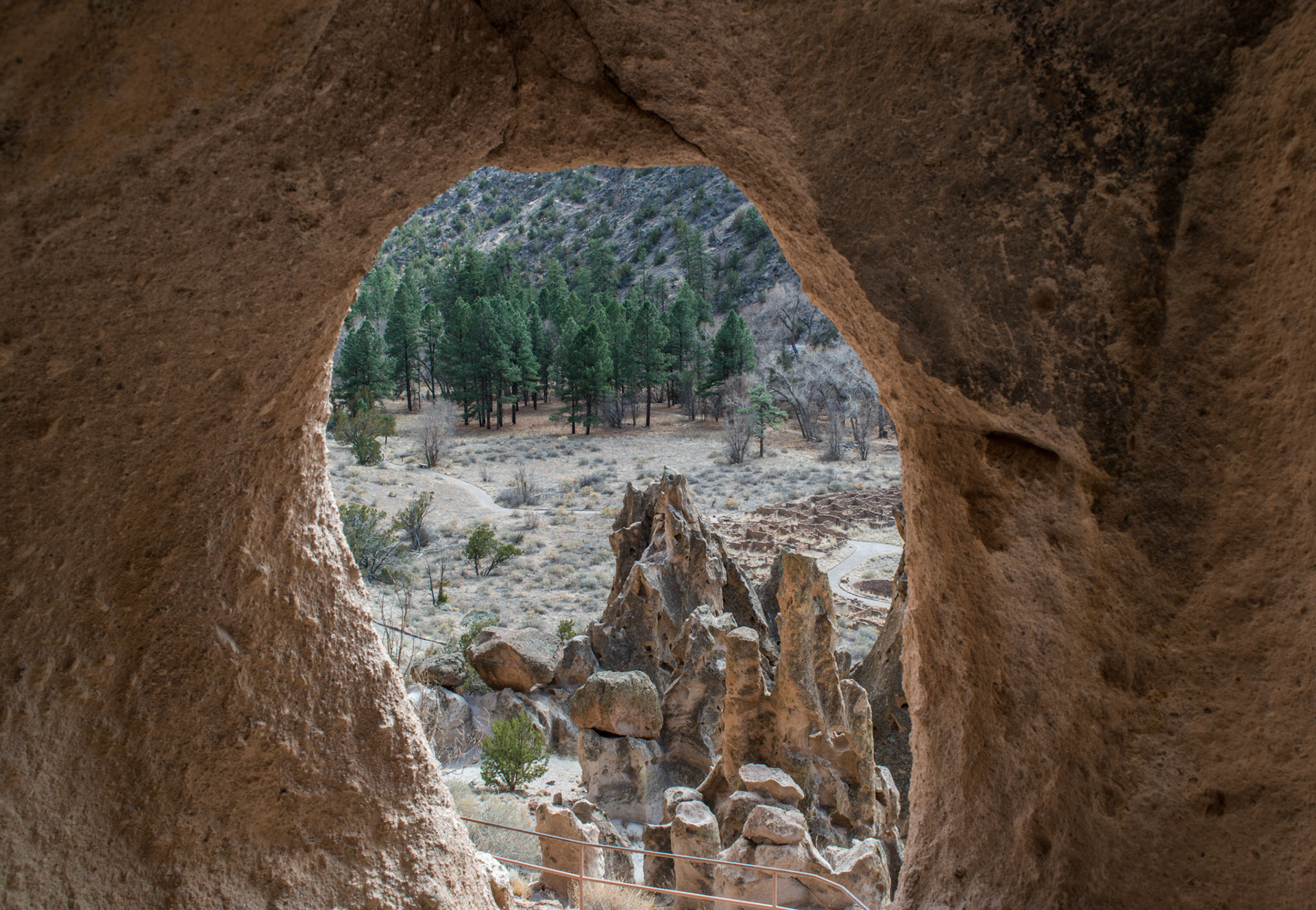 Bandelier National Monument, looking out from Talus House, ca. 1150–1600 CE, Los Alamos, NM: Photo: 2013. © The Trustees of Columbia University