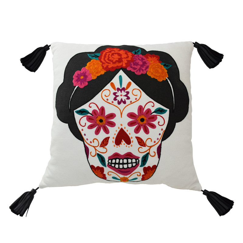 Bliss Living Home - Day of the Dead print with embroidery