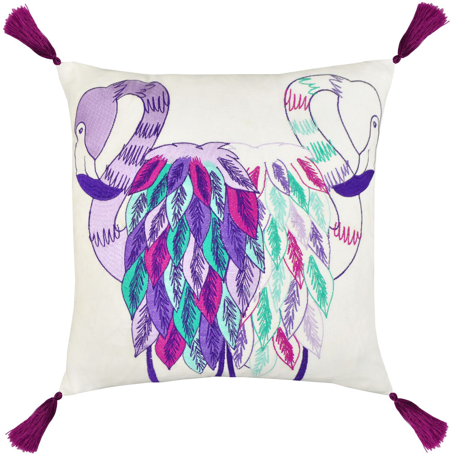Flamingos embroidery pillow