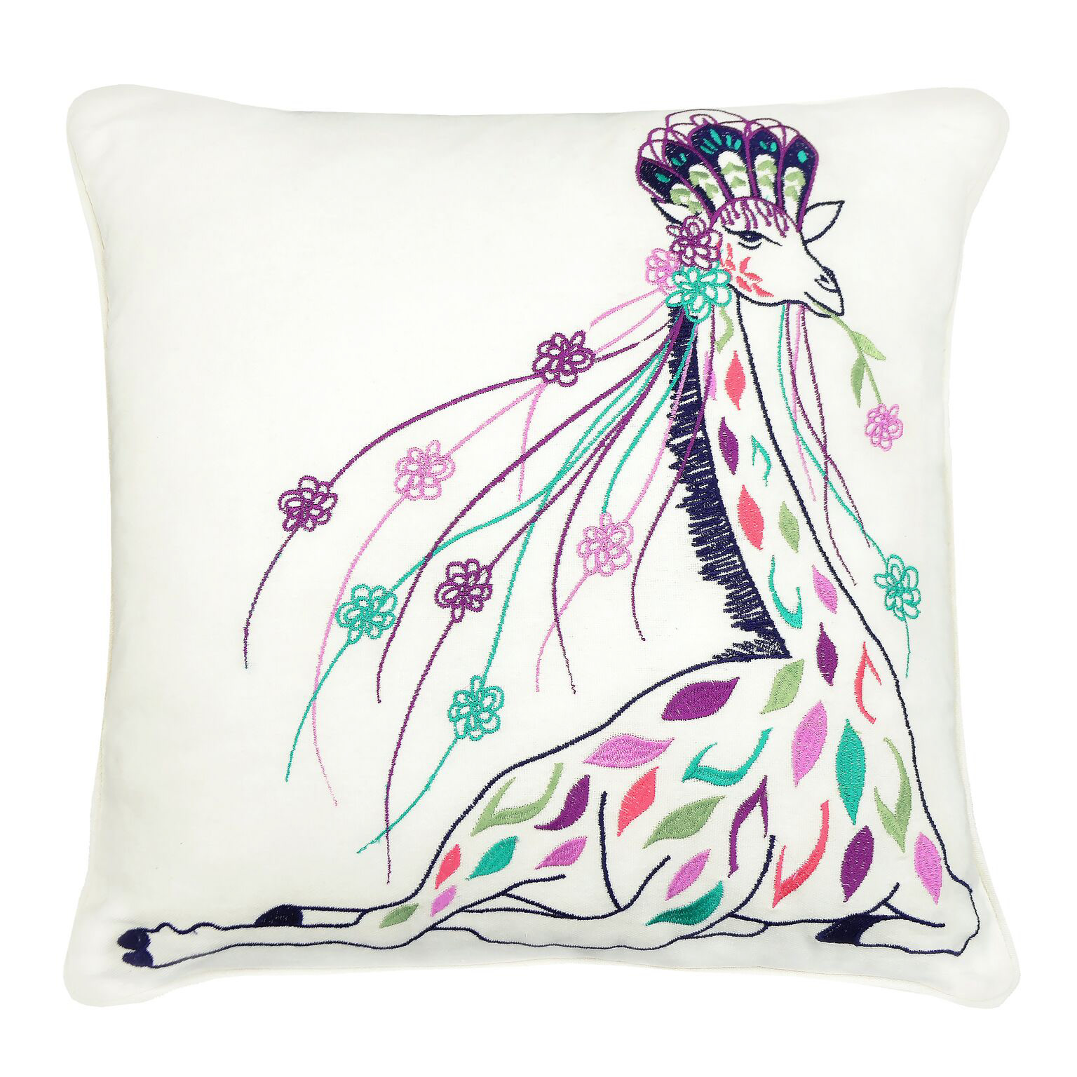 Giraffe embroidered pillow