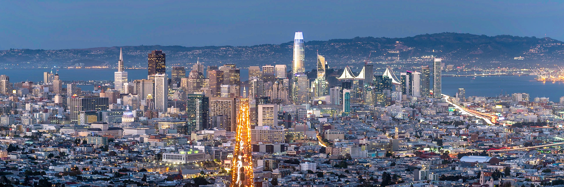 Twilight from Twin Peaks, San Francisco, California, panorama