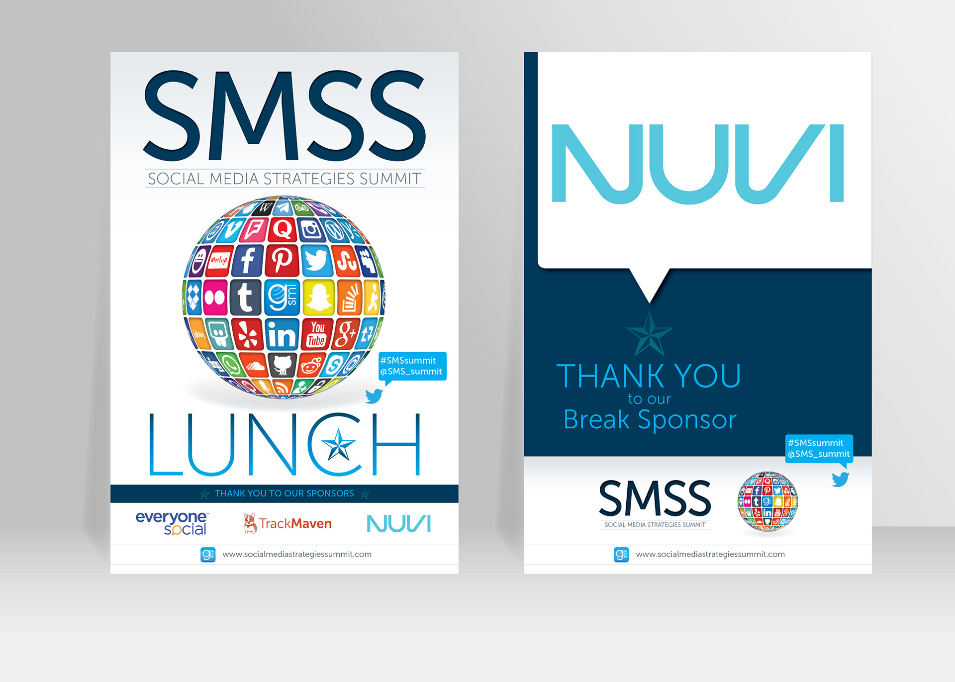  Large-scale conference signage featuring SMSS branding and directional messaging.