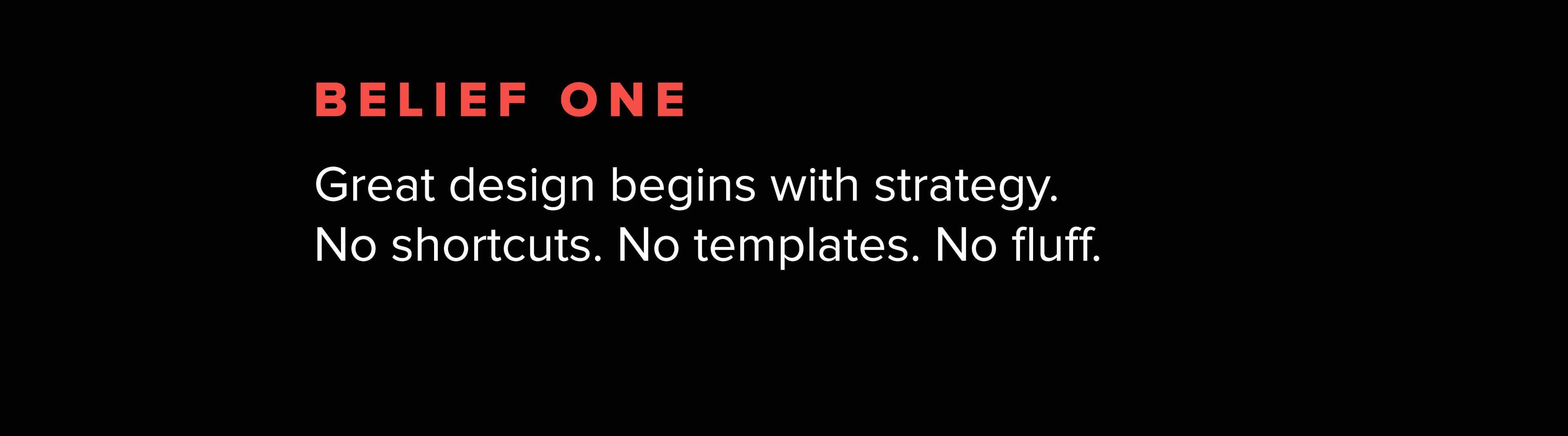 Looped animation showing four brand beliefs from LMI+D: Great design starts with strategy; logos are built on clarity and craft; branding should function across platforms; and design is an act of empathy that helps people feel and act with purpose.