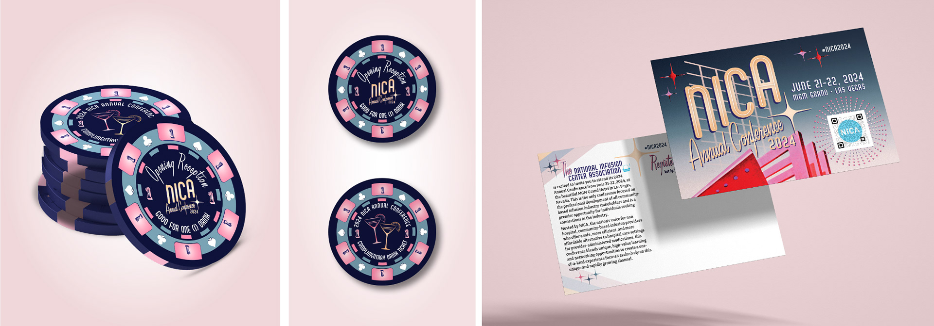 Custom poker chip-shaped drink tickets with retro branding