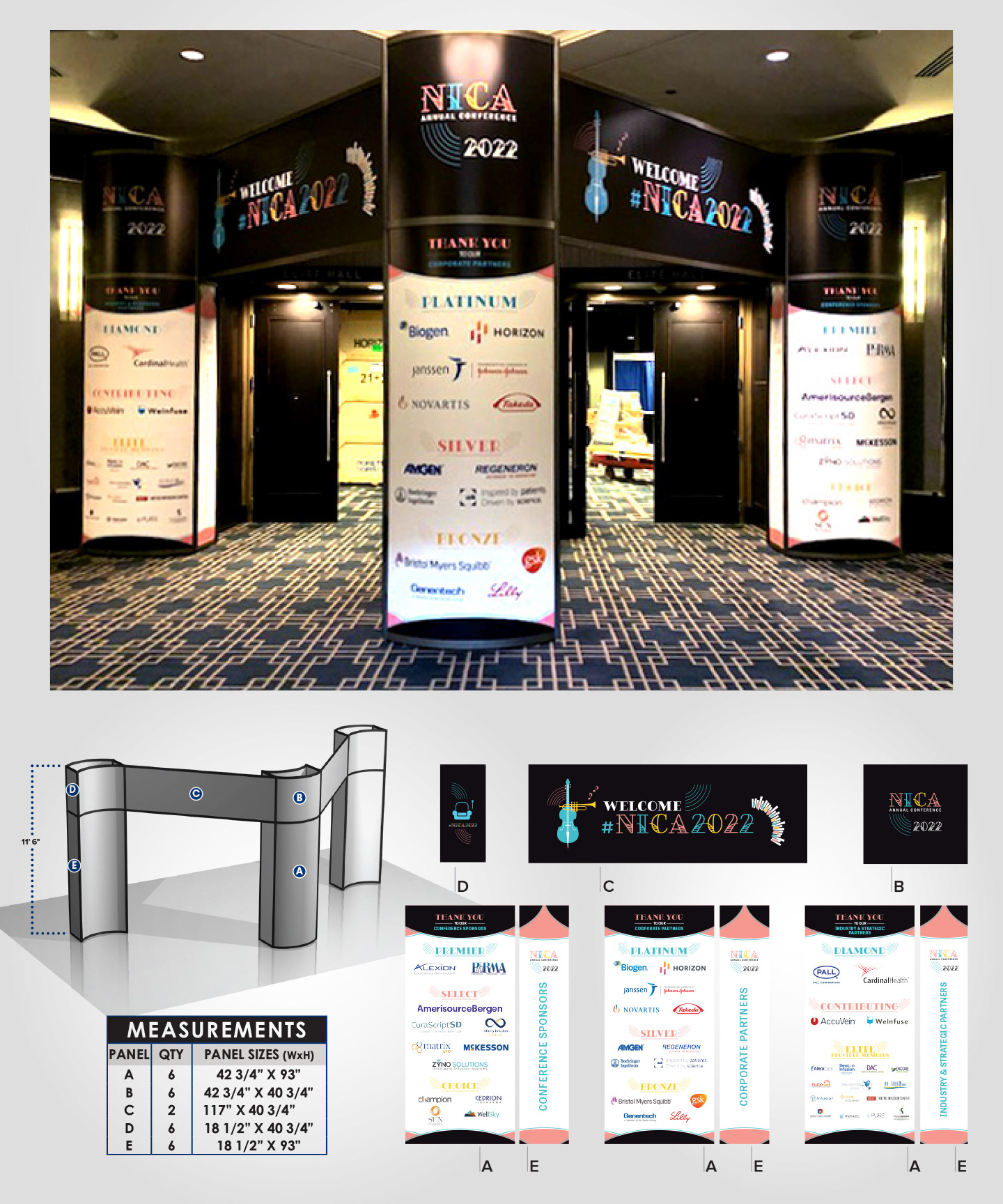 Expo floor entrance structure with custom branding for NICA 2022 exhibitor hall