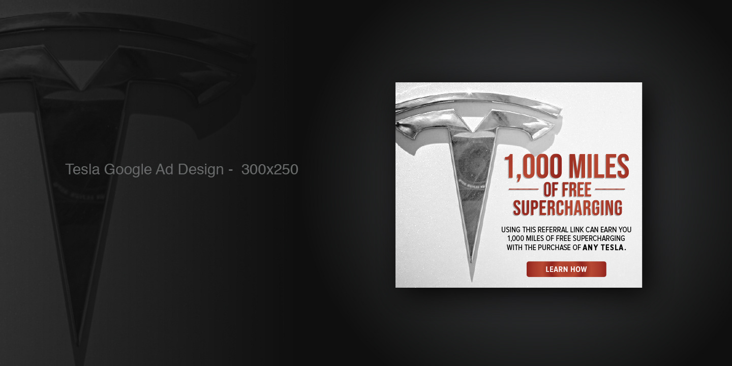 Digital Google Ad designed for Ricky Moon’s Tesla photo campaign showcasing bold visuals