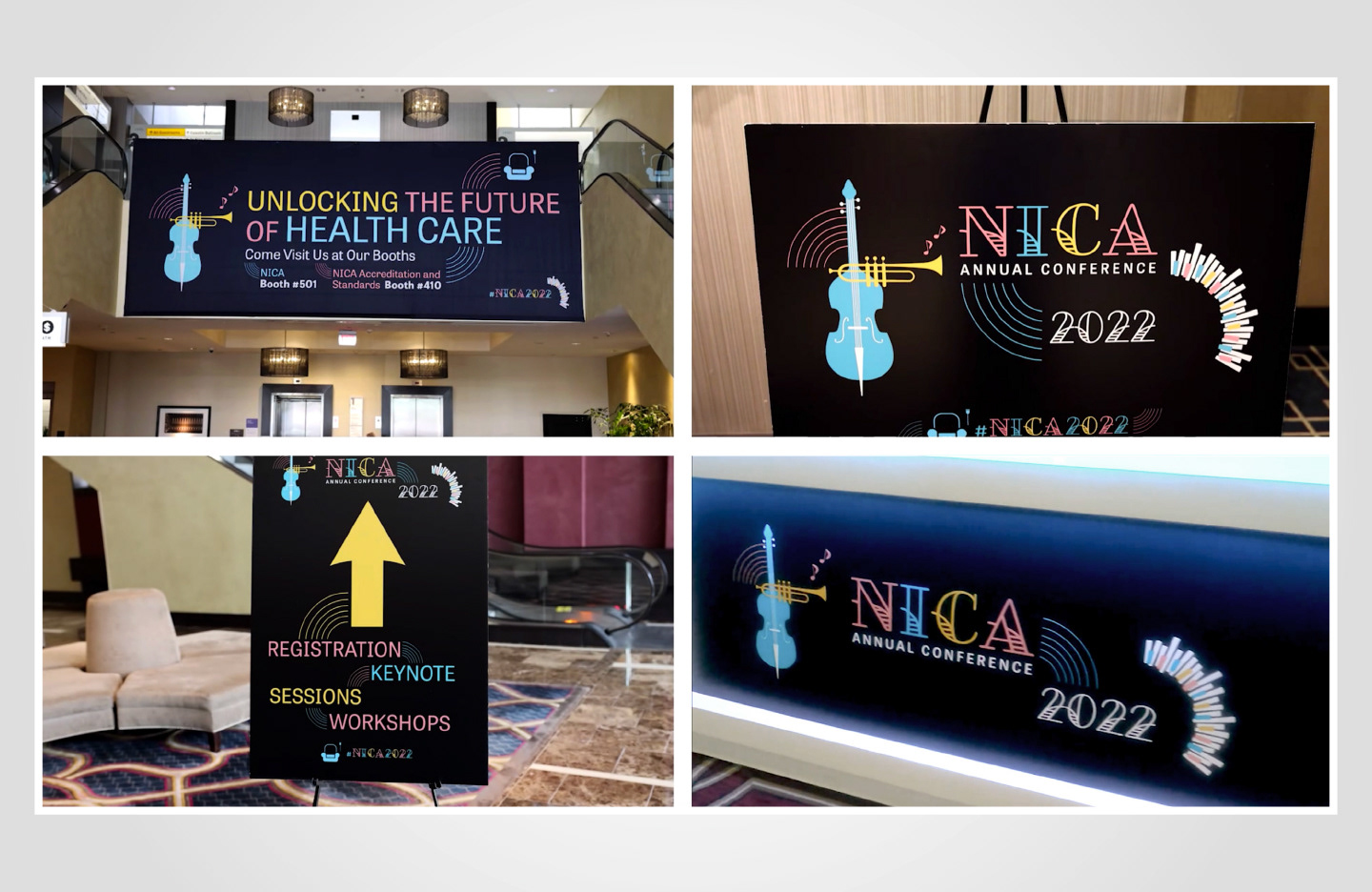Branded lobby and wayfinding signage at Hyatt Regency for NICA 2022
