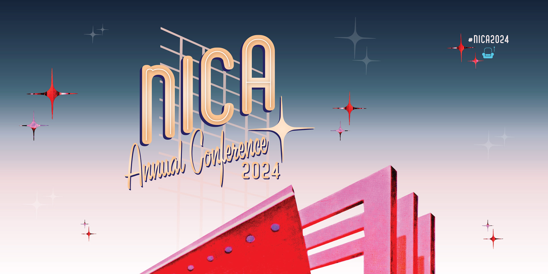 Vintage-style event logo for #NICA2024 inspired by the Rat Pack and Las Vegas