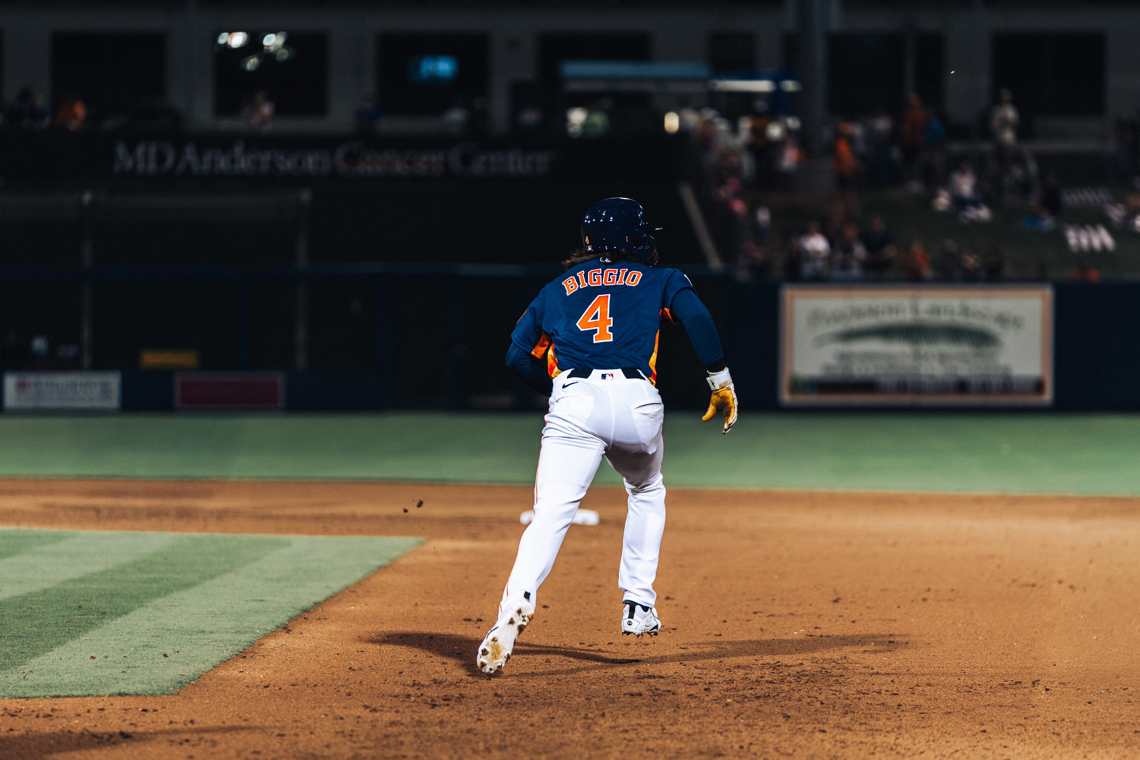 Cavan Biggio (4) of the Houston Astros runs the bases during a spring training game against the New York Mets at The Ballpark of the Palm Beaches, March 2026. Photo by Aday's Media Production