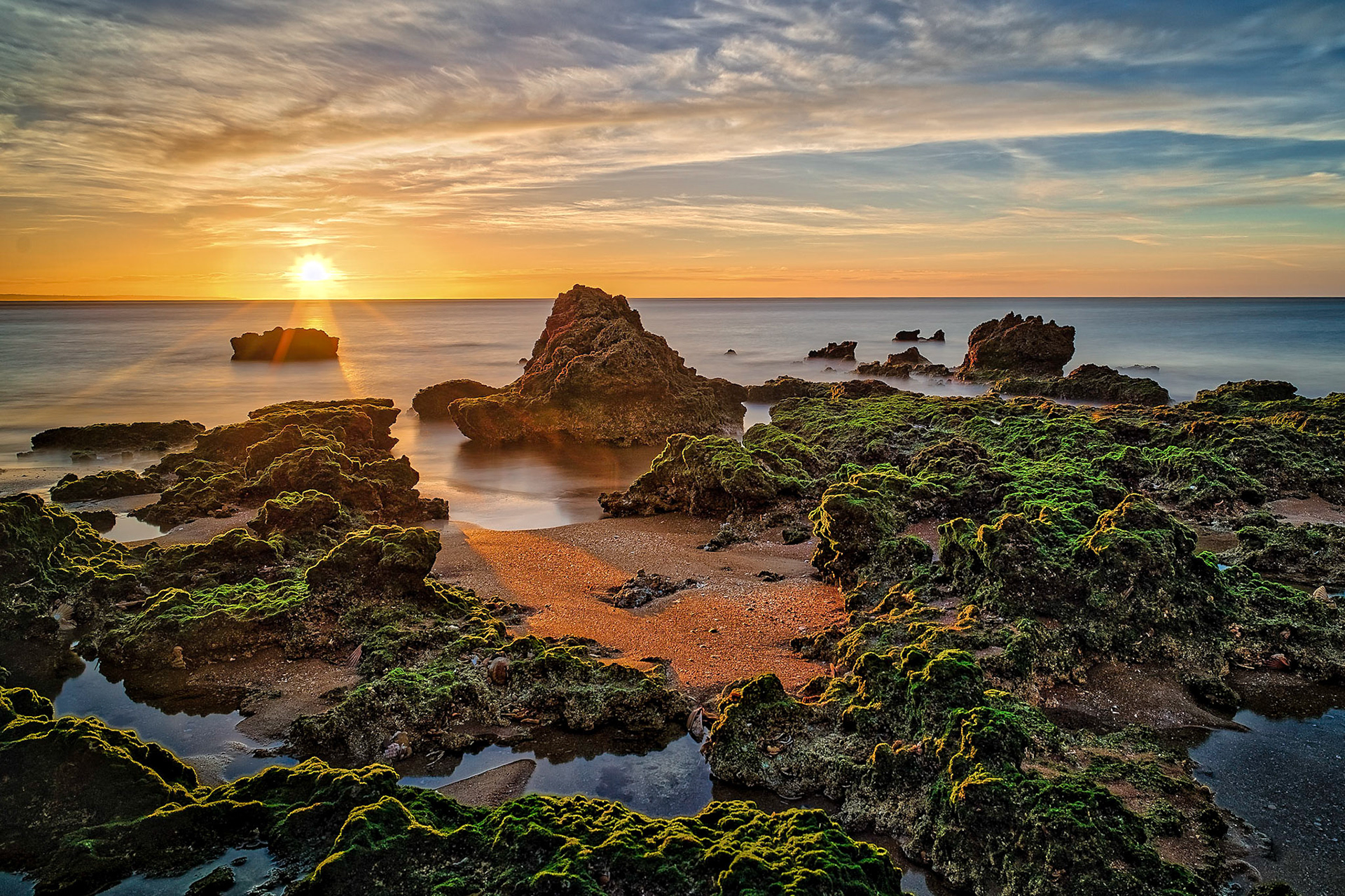Low tide just in time for the sunrise so all the colorful rocks were visisble.