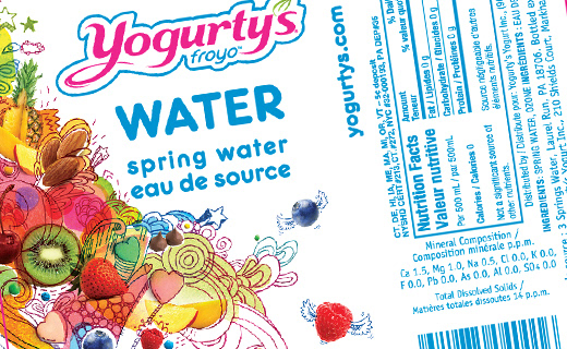 Water label for Yogurty's Yogurt