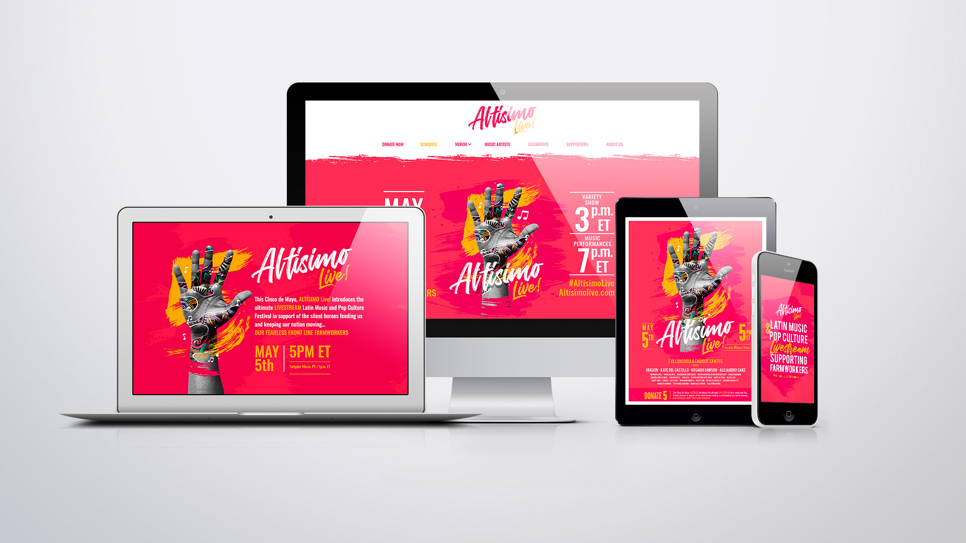 ALTÍSIMO LIVE! Graphic Development for latino social media broadcast platform created to support good causes and charities.