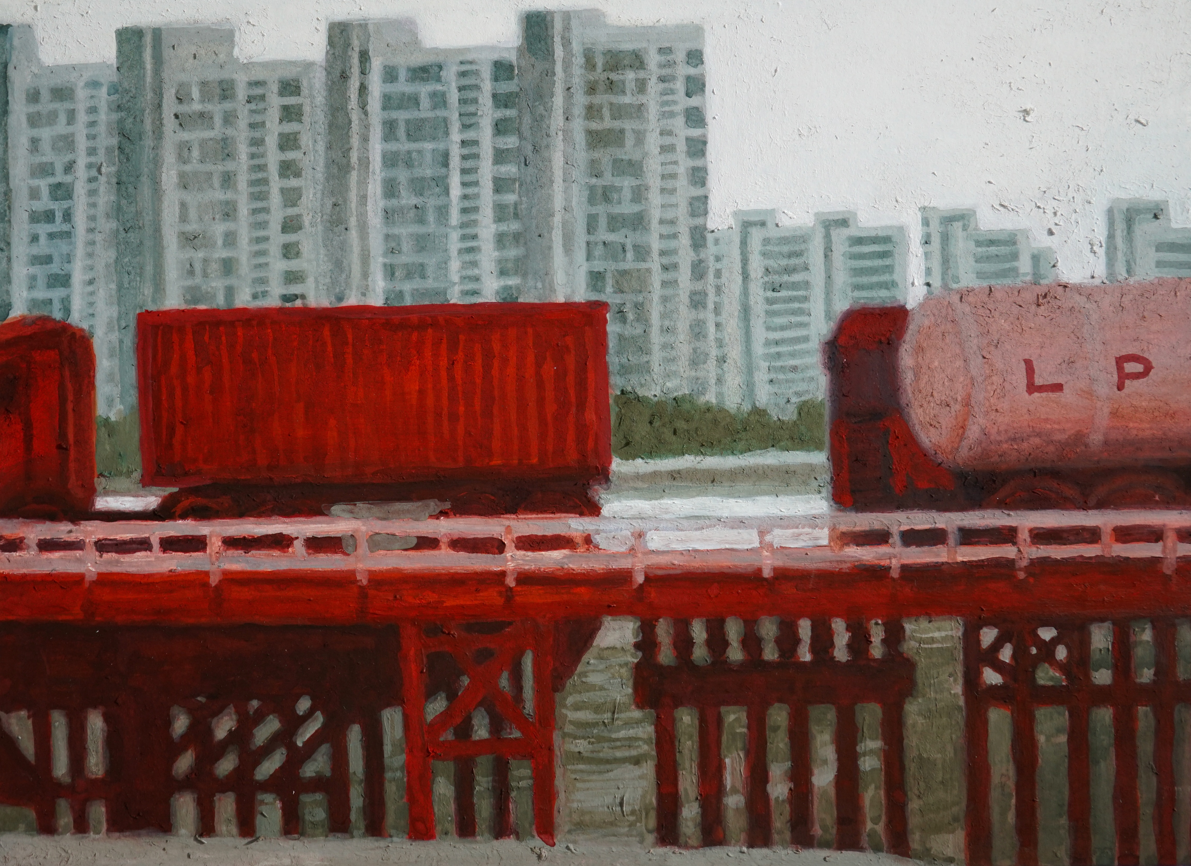 화물차량_송도공장지대, 33.5x24cm, 종이에 과슈, 2023