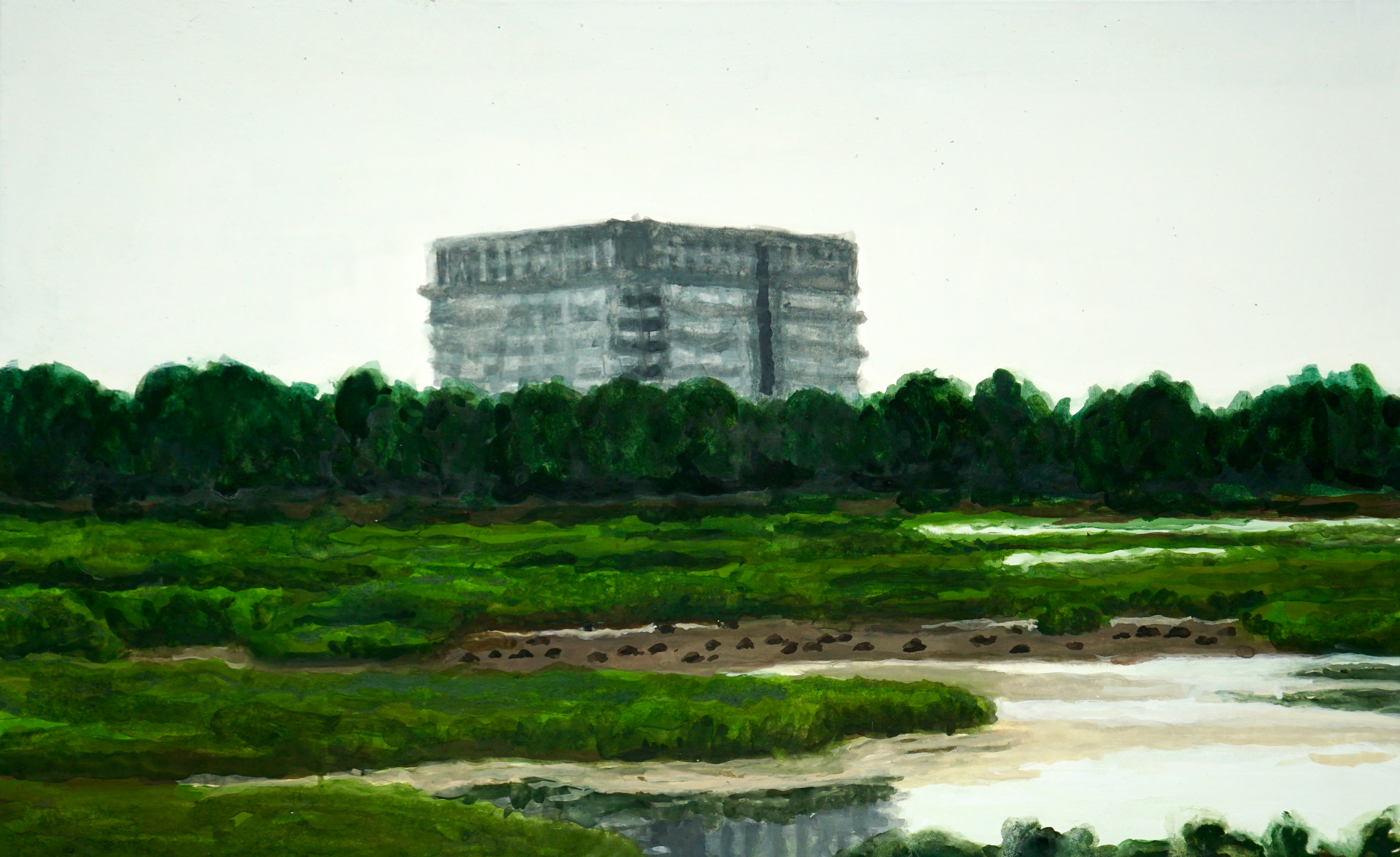 오염지대_송도공장지대, 35x21cm, 종이에 과슈, 2023