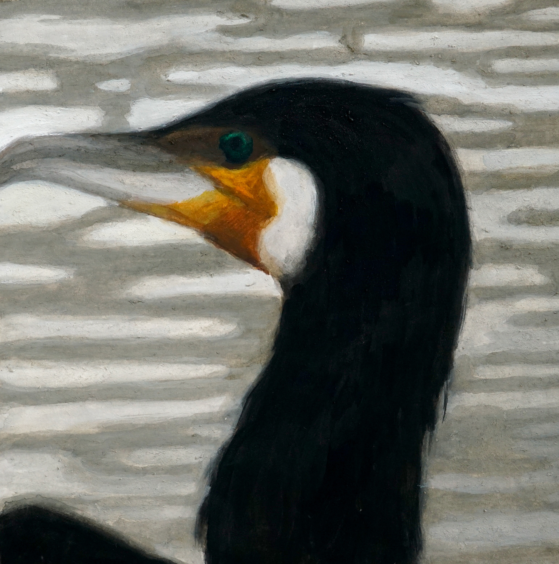 민물가마우지_송도공장지대, 20x20cm, 종이에 과슈, 2023
