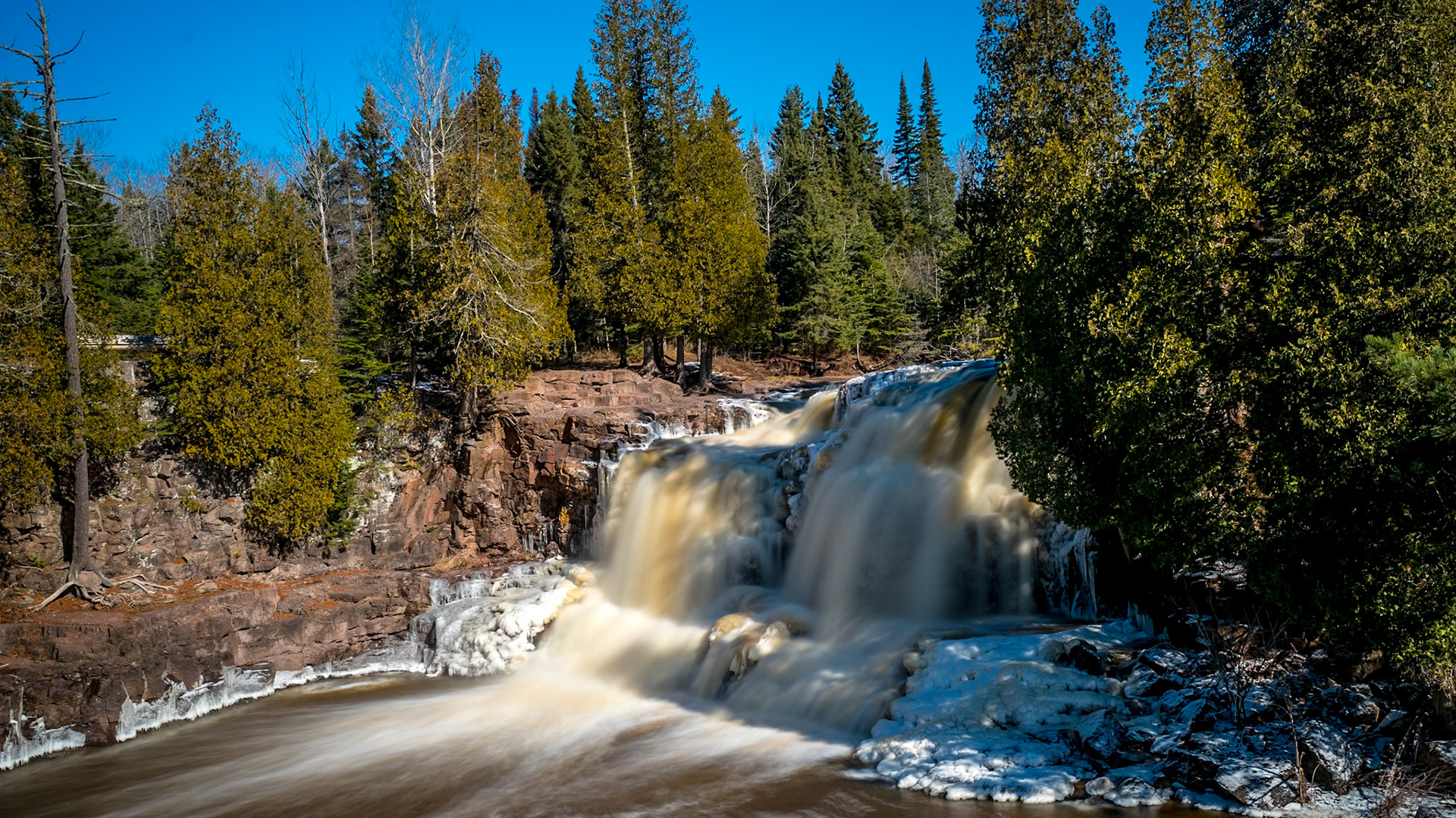 Gooseberry Falls State Park located 20 miles norther of Two Harbors is one of those must see places too visit in  April.