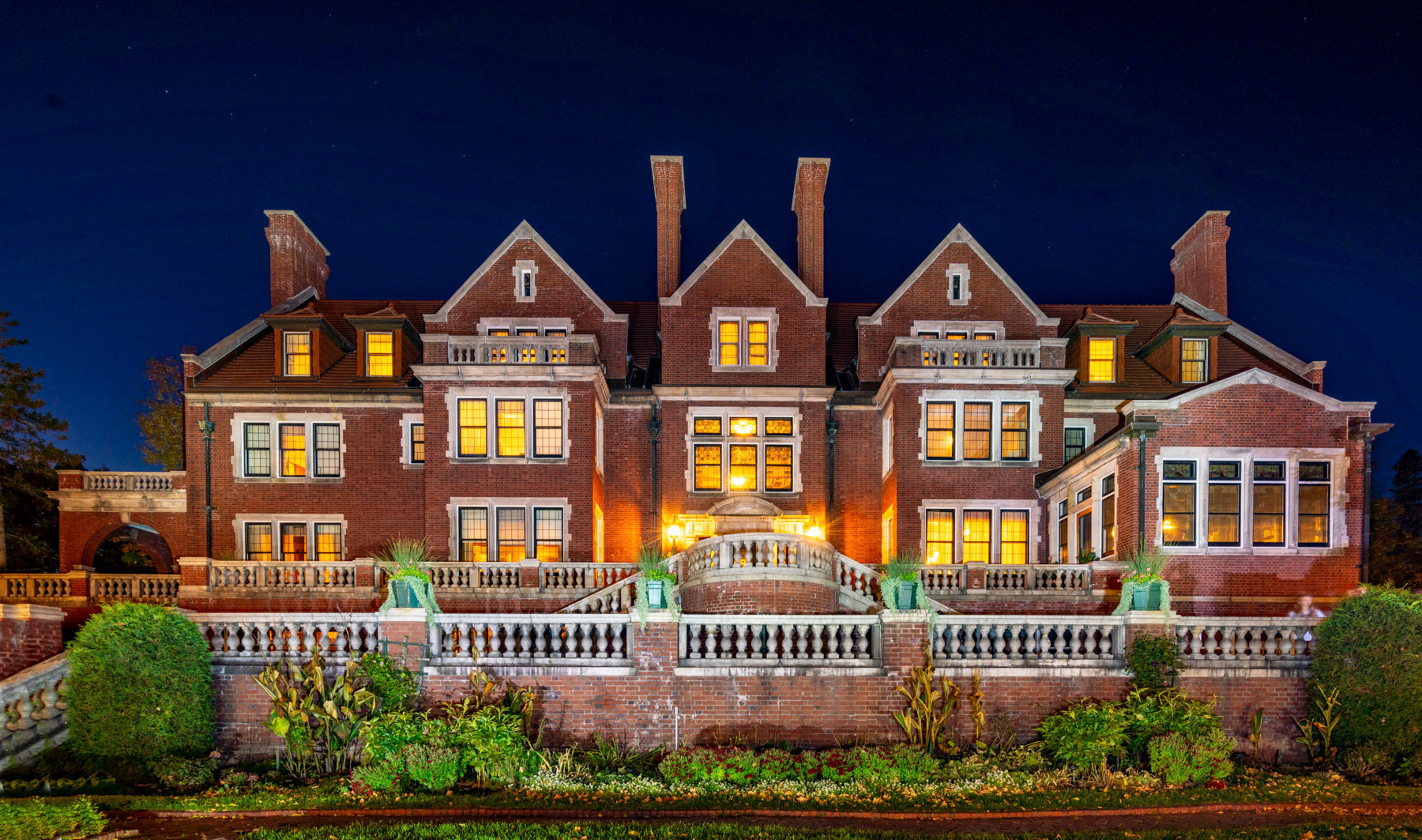 October 18 - Night Lights at Glensheen Mansion - Twilight hours at Glensheen present a beautiful estate view. Glensheen has some of the country's beautiful and intricate wood carvings and is worth visiting any time of year.Glensheen Mansion was built in 1905 by Chester Congdon and has been an area landmark since then.While God gave artisans the skills to build this remarkable structure, it hardly compares to the natural beauty of a simple flower.The grass withers, the flower fades, but the word of our God will stand forever. Isaiah 40:8