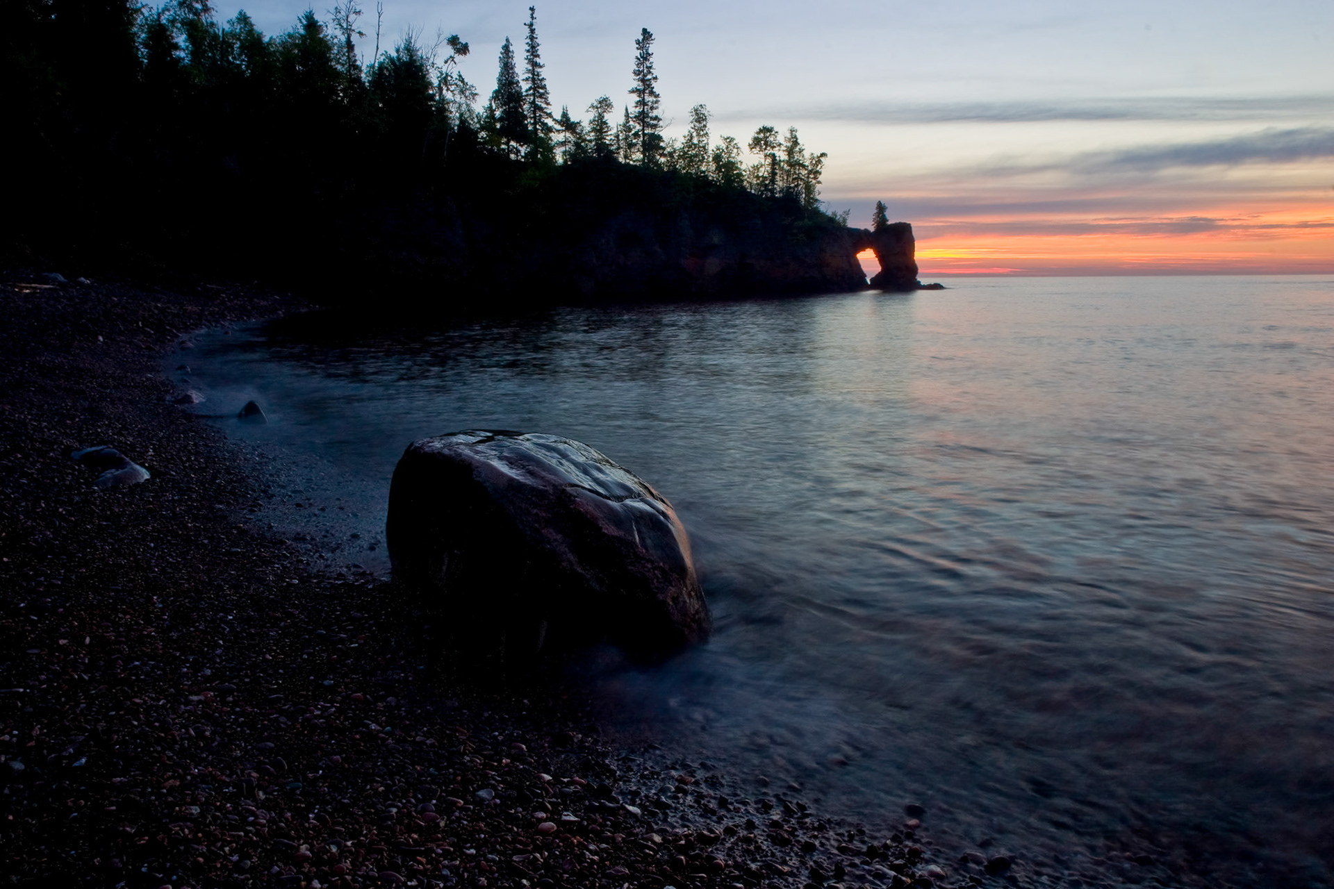 September 20 - Tettegouche State Park -  Tettegouche is one of Minnesota's most beautiful state parks. It features a mile of Lake Superior coast, including the Baptism River mouth, cascades, and falls; four inland lakes; rugged semi-mountainous reliefs; and an undisturbed northern hardwood forest.The slapping of the waves along the shoreline and the thick scent of damp cedar trees filled the air with a calm peace—today would be a good day!These small, simple enjoyments of life are why God made scenes like this one.God's CreationGod called the dry land Earth, and the waters that were gathered together he called Seas. And God saw that it was good. Genesis 1:10
