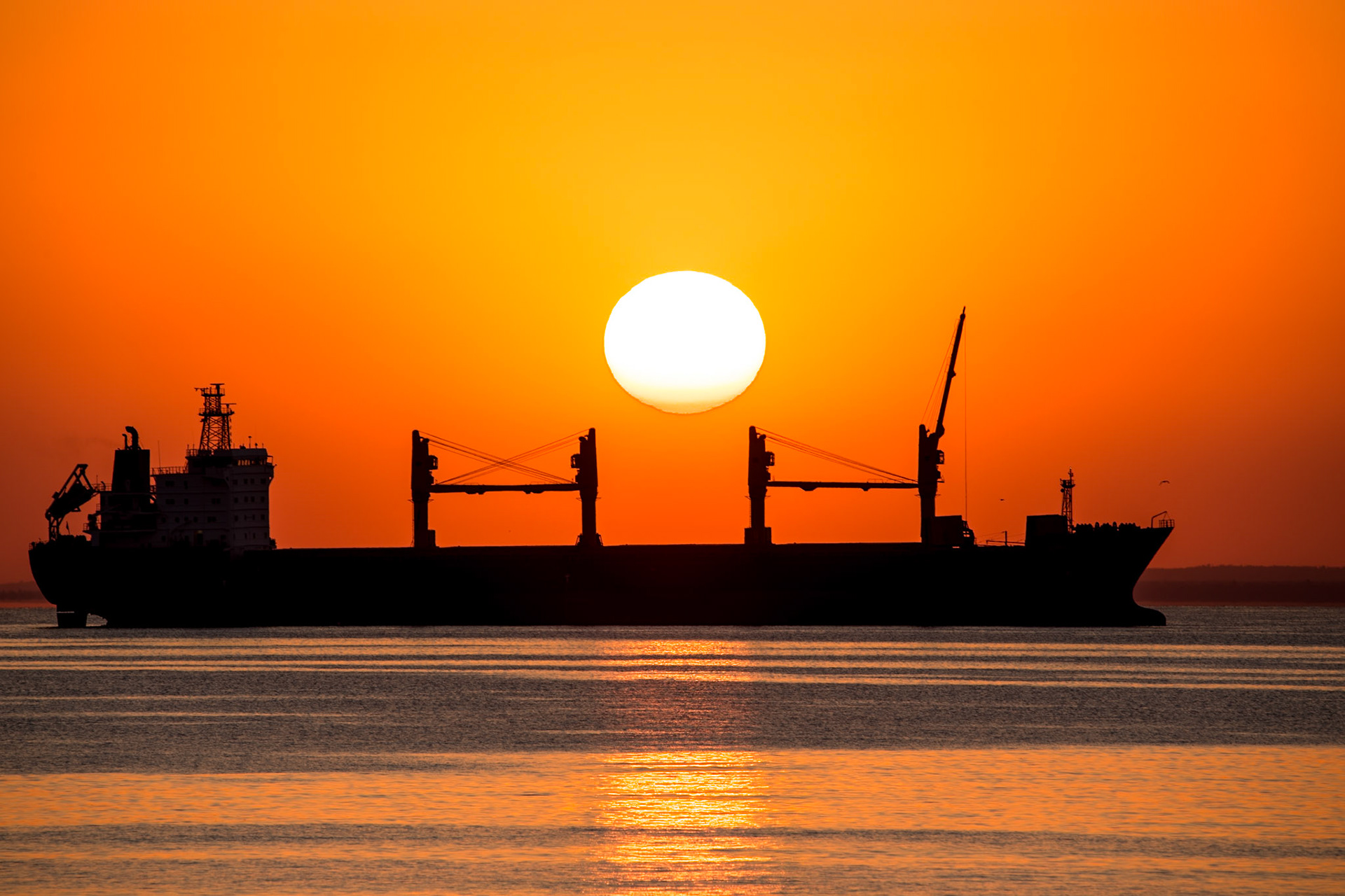 The freighter Cornelia waits at anchor to load grain in Duluth.