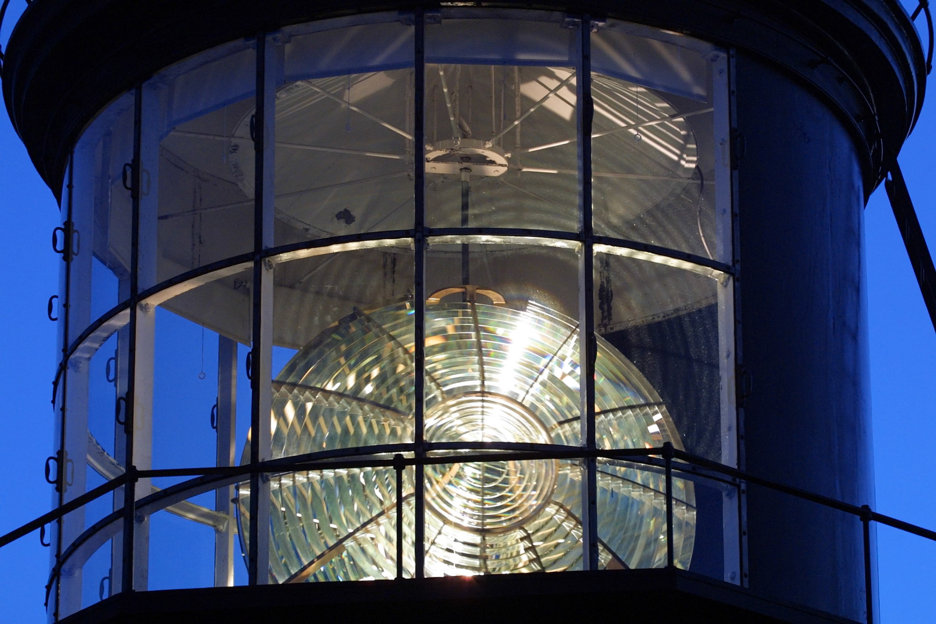 Cast iron lantern with vertical astragals.