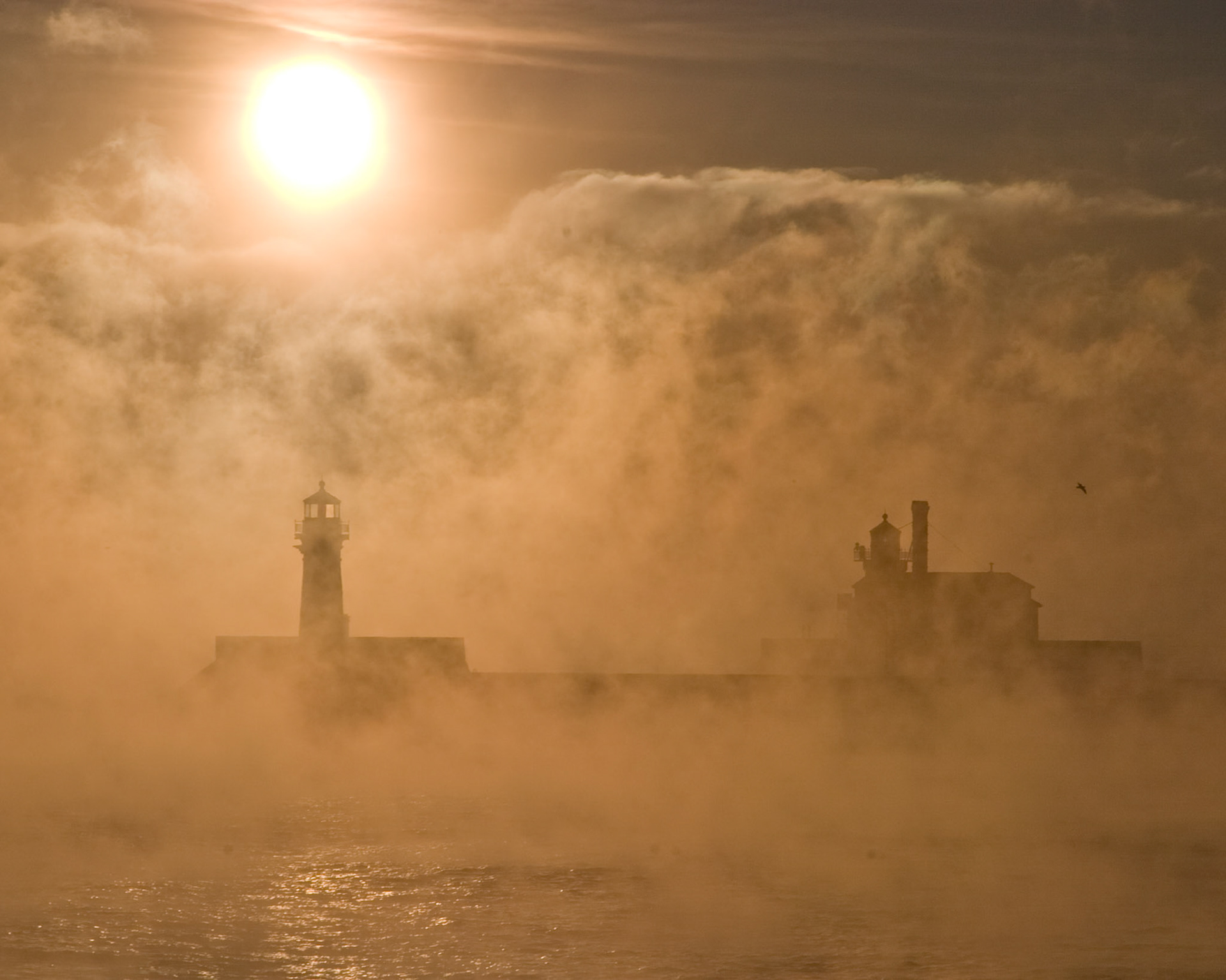 Ice fog rises off Lake Superior.