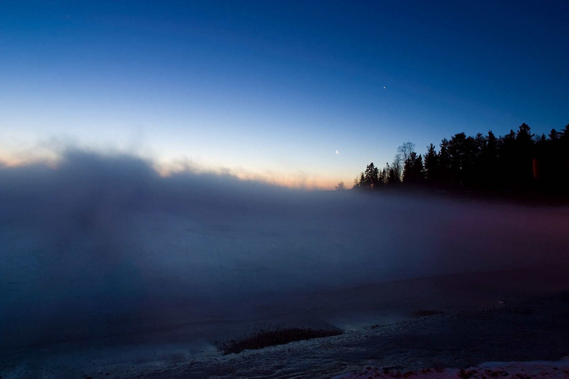 Ice fog forms over Agate Bay in Two Harbors Minnesota.