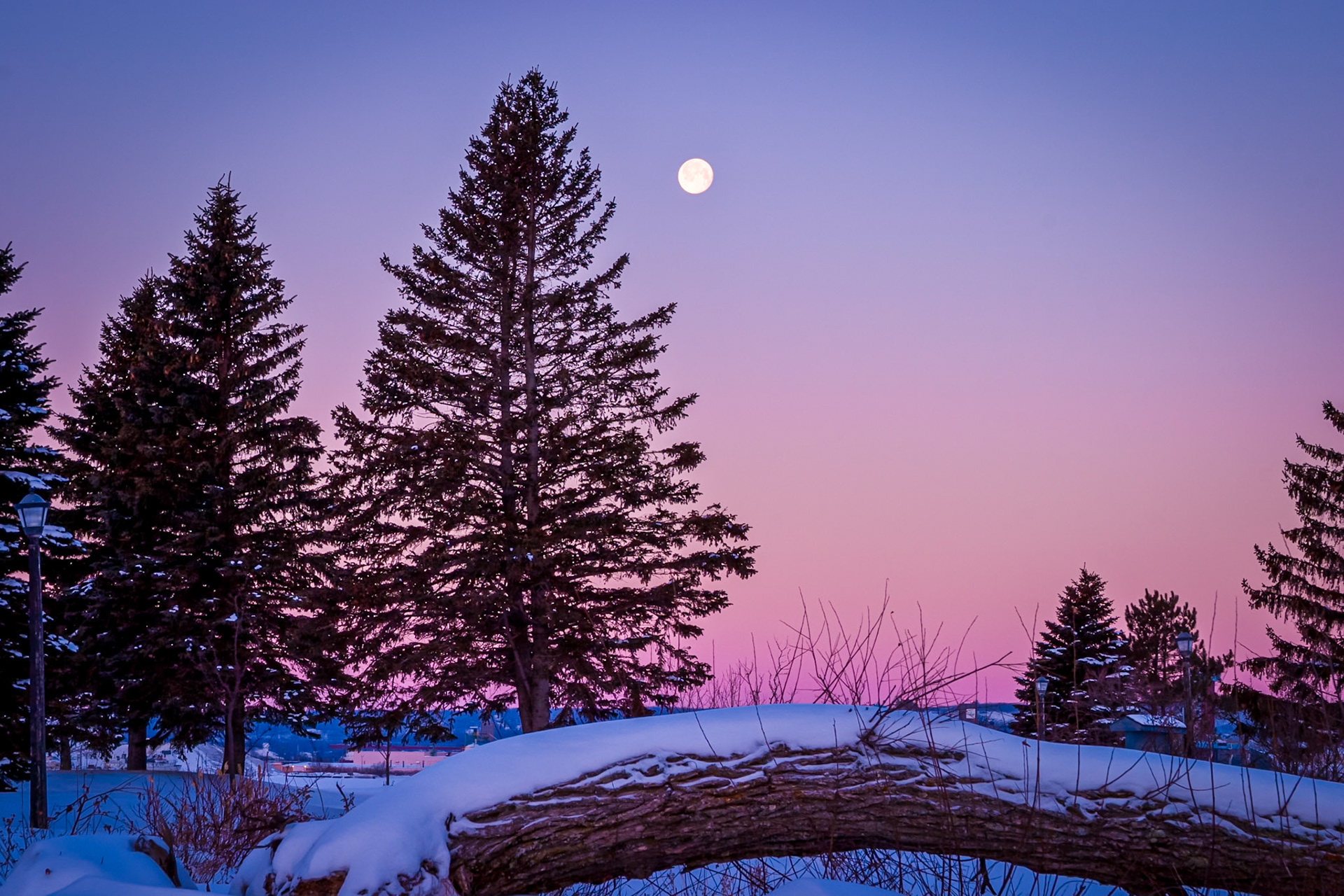 February 7 – Moonset in the PinesThe moon drops toward the horizon before a northland winter day begins.Sometimes in photography, you don’t know what you’re looking for until you see it. This simple scene brings snow, moon, and forest together in a quiet, perfect morning exposure.The magenta tones appear when fine atmospheric particulates reach the upper atmosphere, scattering blue light and blending violet with the warmth of ordinary red. The result is a sky that feels almost unreal, yet completely natural.It’s amazing how the God of Creation brings the moon, color, trees, and snow into a single moment—revealing His glory and reminding us of hope, even when we aren’t actively searching for it.“May the God of hope fill you with all joy and peace in faith so that you overflow with hope by the power of the Holy Spirit.” — Romans 15:13When you feel weighed down, look up. Christ is with you. Nature can draw your eyes upward, but the Bible tells us of Christ and His glory.