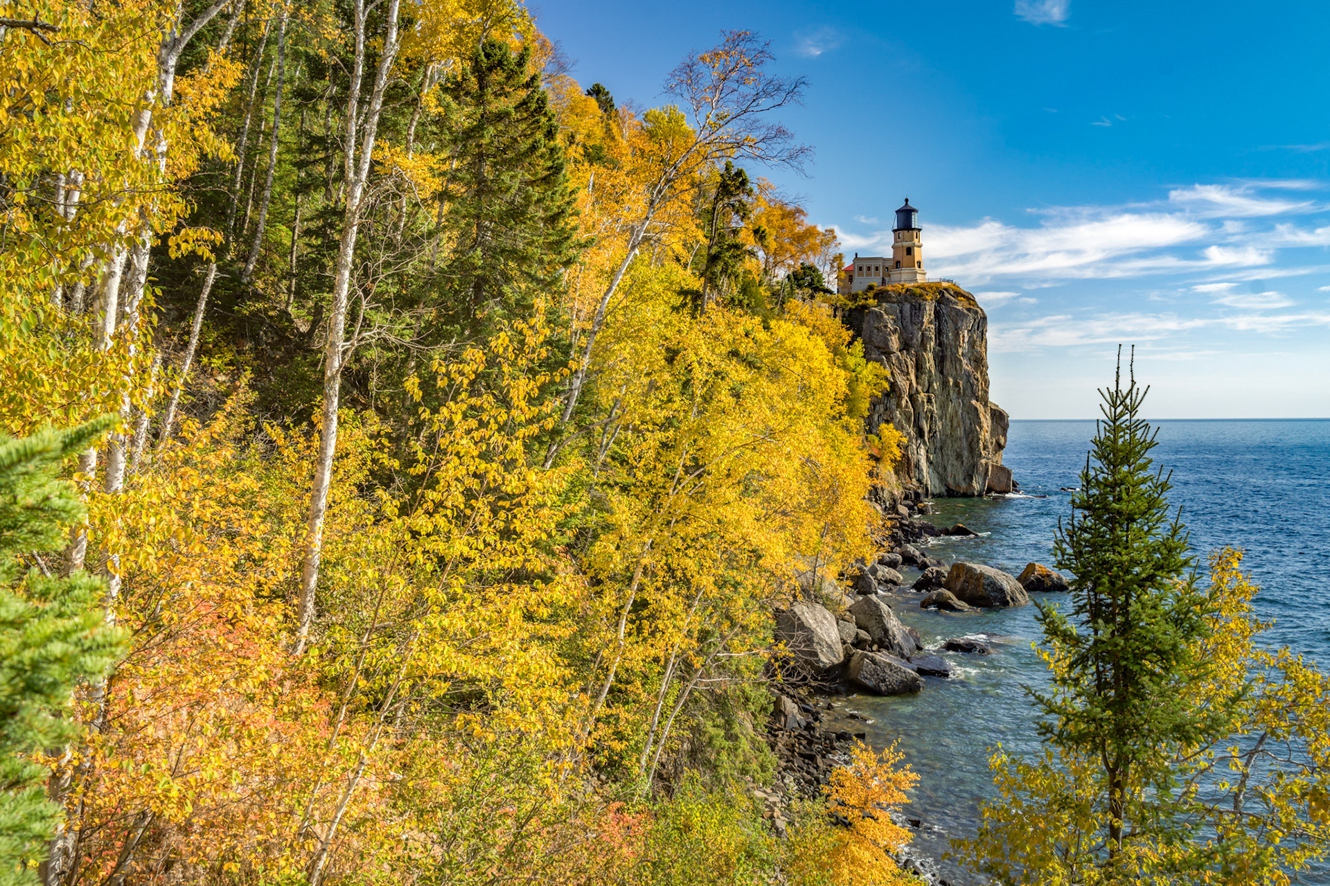 October 12—Autumn Watch—The golden aspen and birch reach peak brilliance in the second week of October. The trees surrounding Split Rock Lighthouse will soon shed their colors as more powerful cold fronts sweep down from Canada.Split Rock Lighthouse has watched more than 114 years of seasons come and go, standing faithfully on the high cliffs of Lake Superior.With only a few weeks left of autumn, take a walk and reflect on the past summer, anticipating the restful winter days ahead.For his invisible attributes, namely, his eternal power and divine nature, have been clearly perceived ever since the creation of the world in the things that have been made. So they are without excuse. Romans 1:20