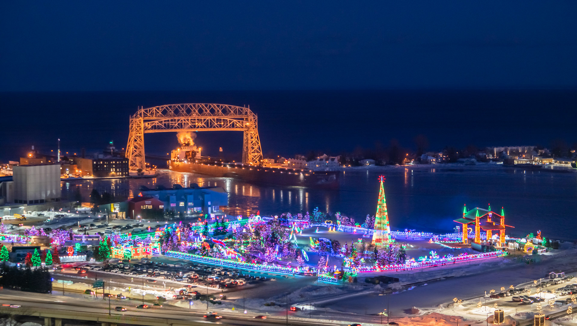 December 17 - Winter City1000 ft Paul R Tregurtha arrived in Duluth as the lights of Bentleyville light the way
