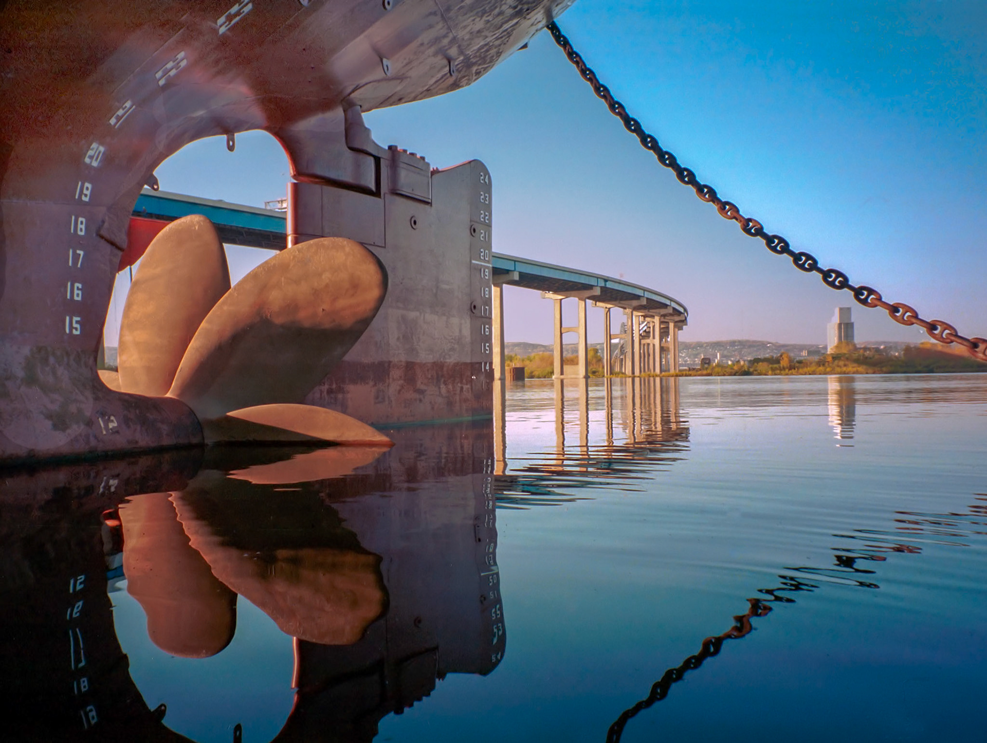 Often when paddling a kayak through the St. Louis Bay between Duluth and Superior, you can enjoy viewing the large ship up close.