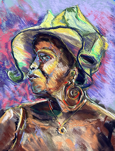 That Hat, 9"x12" (2023) on PastelMat