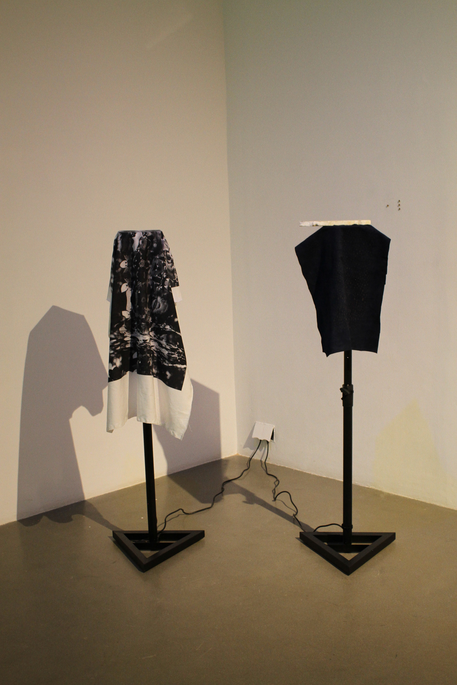 'A Bell for the Collar'(2018) Speakers, Speaker Stands, Laser Printed Canvas, Laser Etched Leather, Laser Etched Marble, Site Specific Composition (14.30 mins)