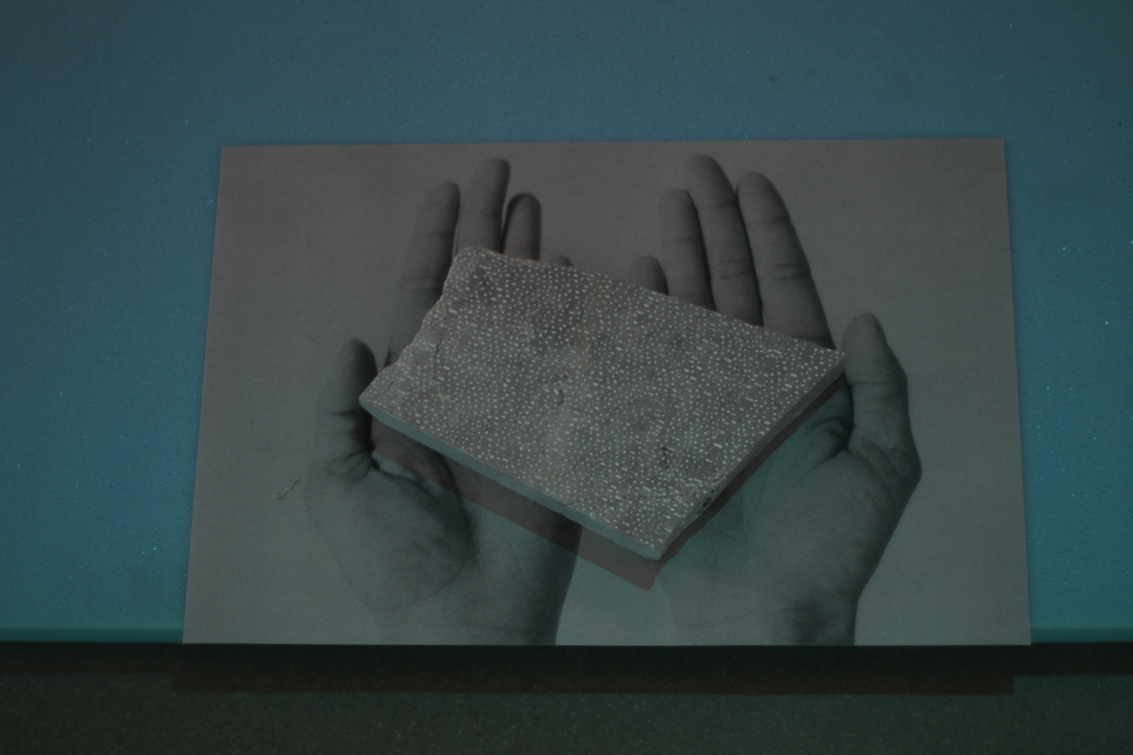 'Don't fall on the backdrop' (2018) Foam, Digital Print, Laser Etched Granite.