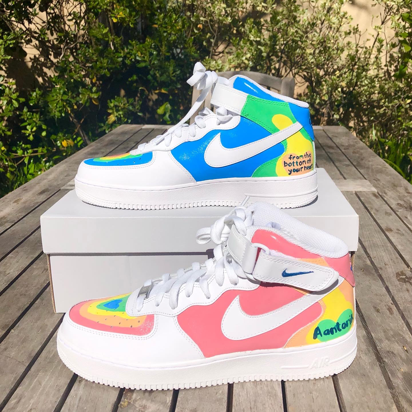 Hot & Cold heart custom Air Force mids (with custom text)