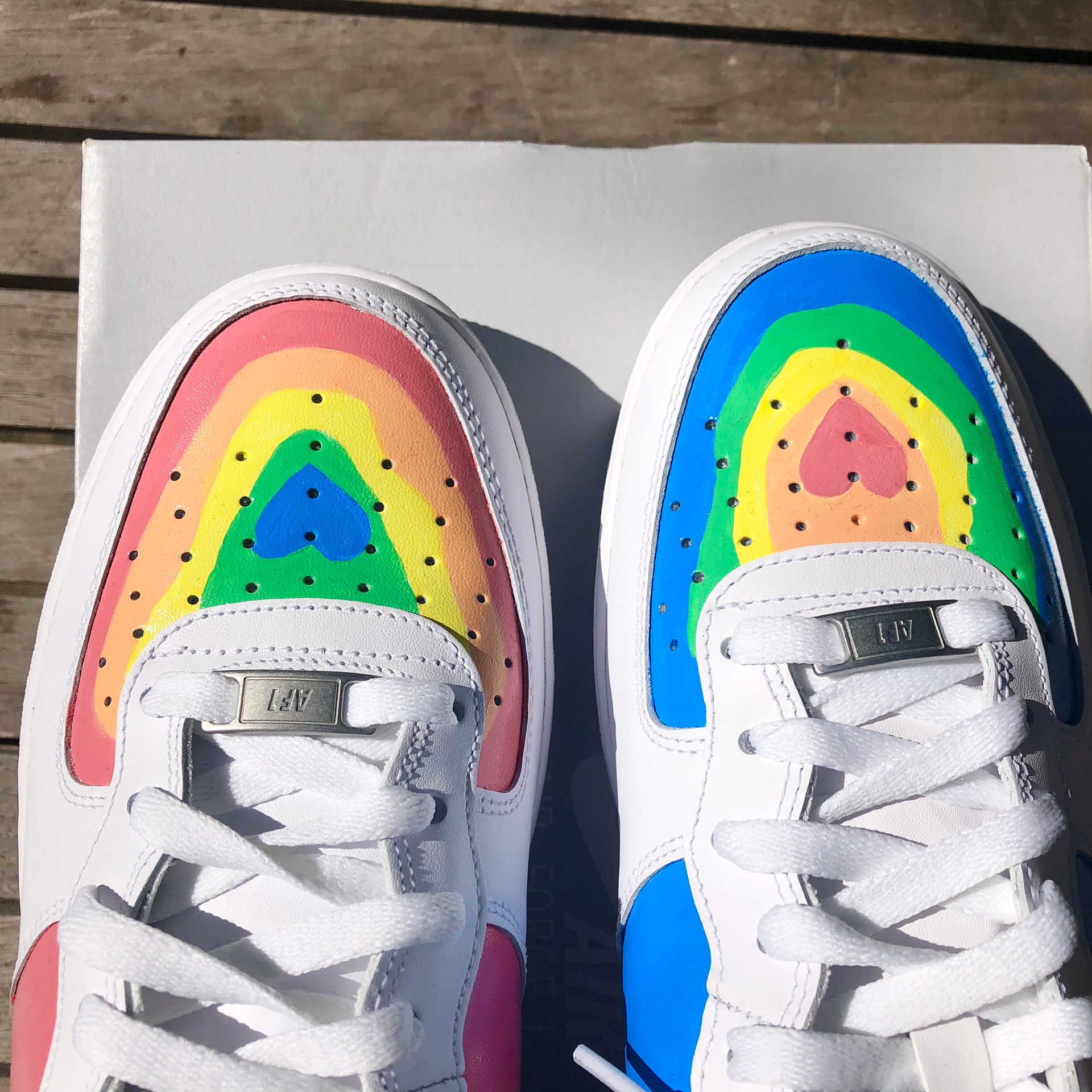 Hot & Cold heart custom Air Force mids (with custom text)