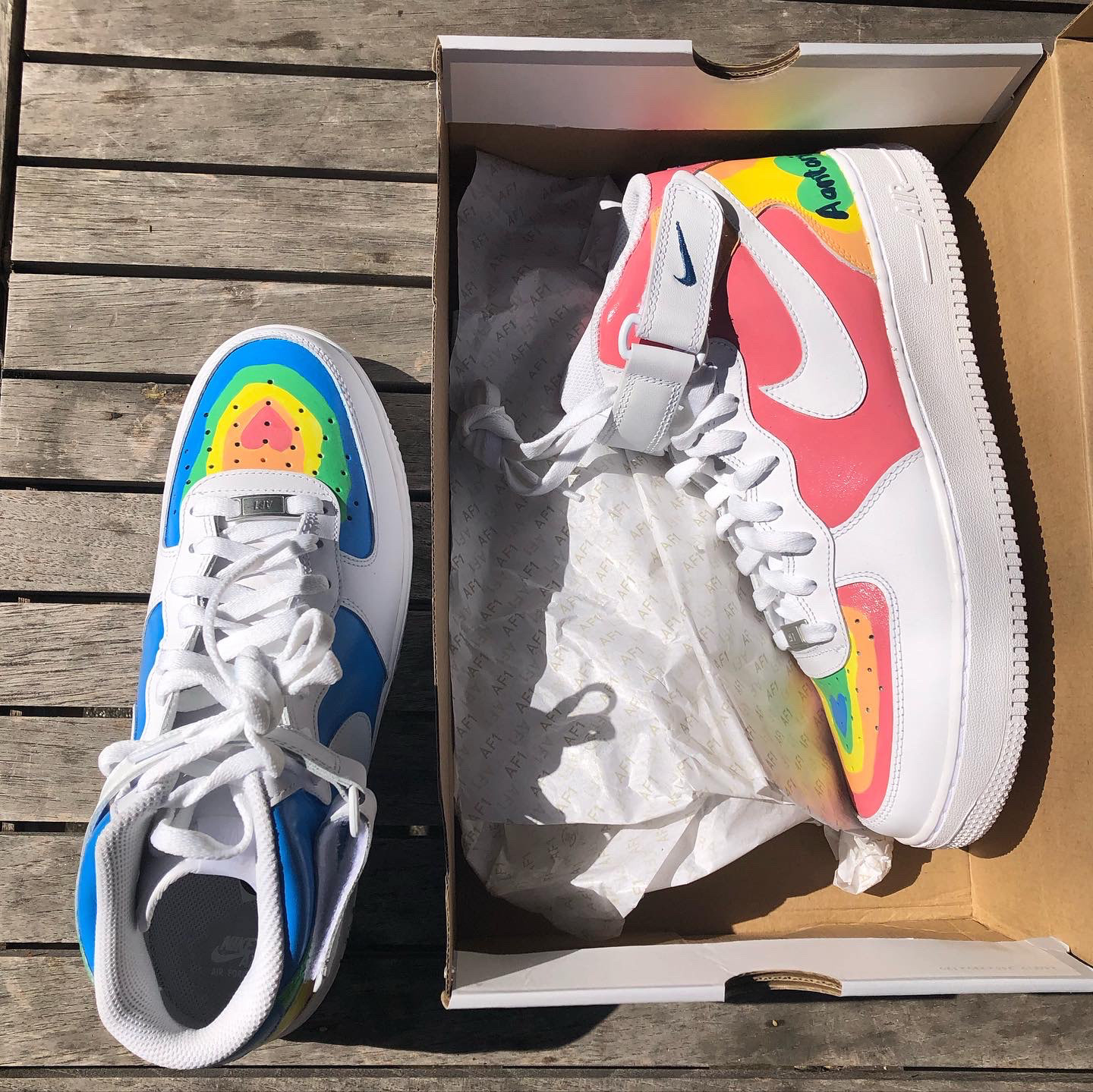 Hot & Cold heart custom Air Force mids (with custom text)