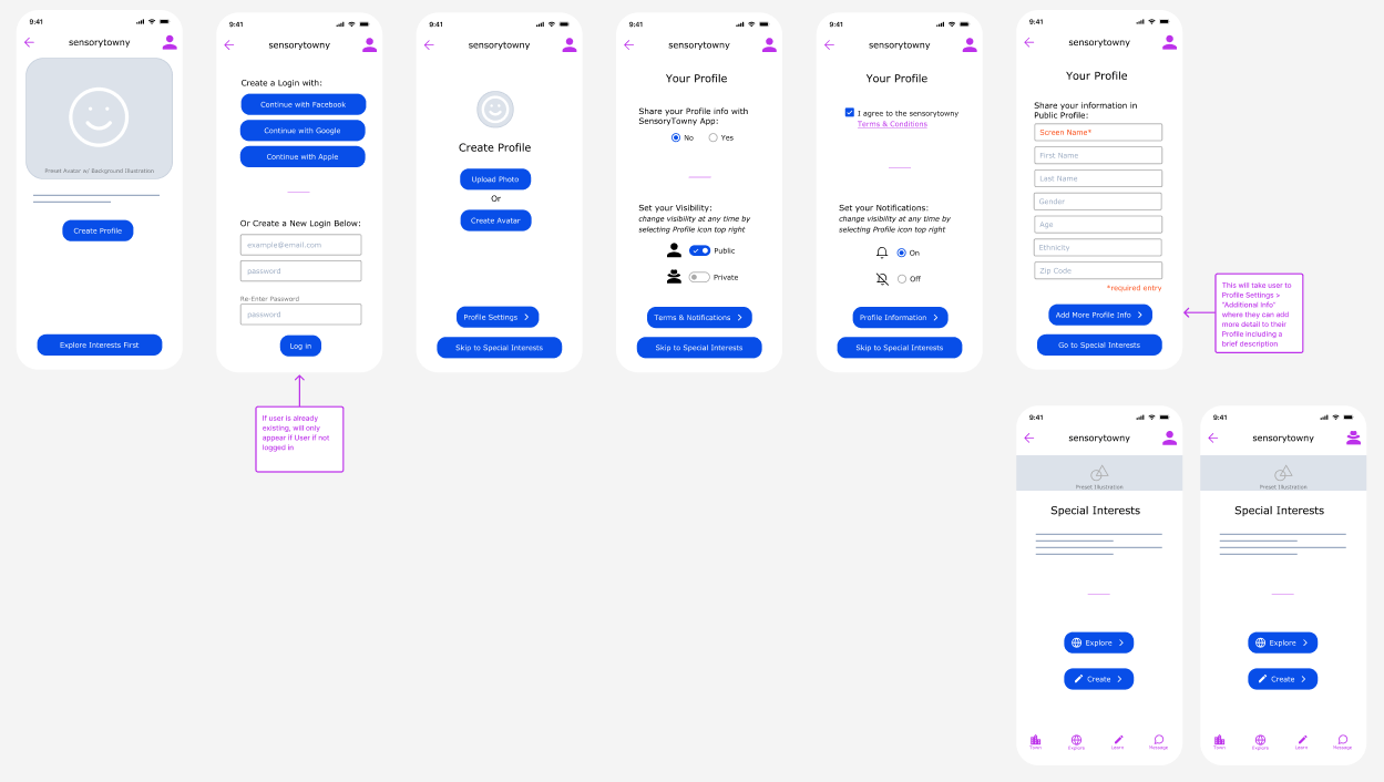 Create Profile screens - Round 1