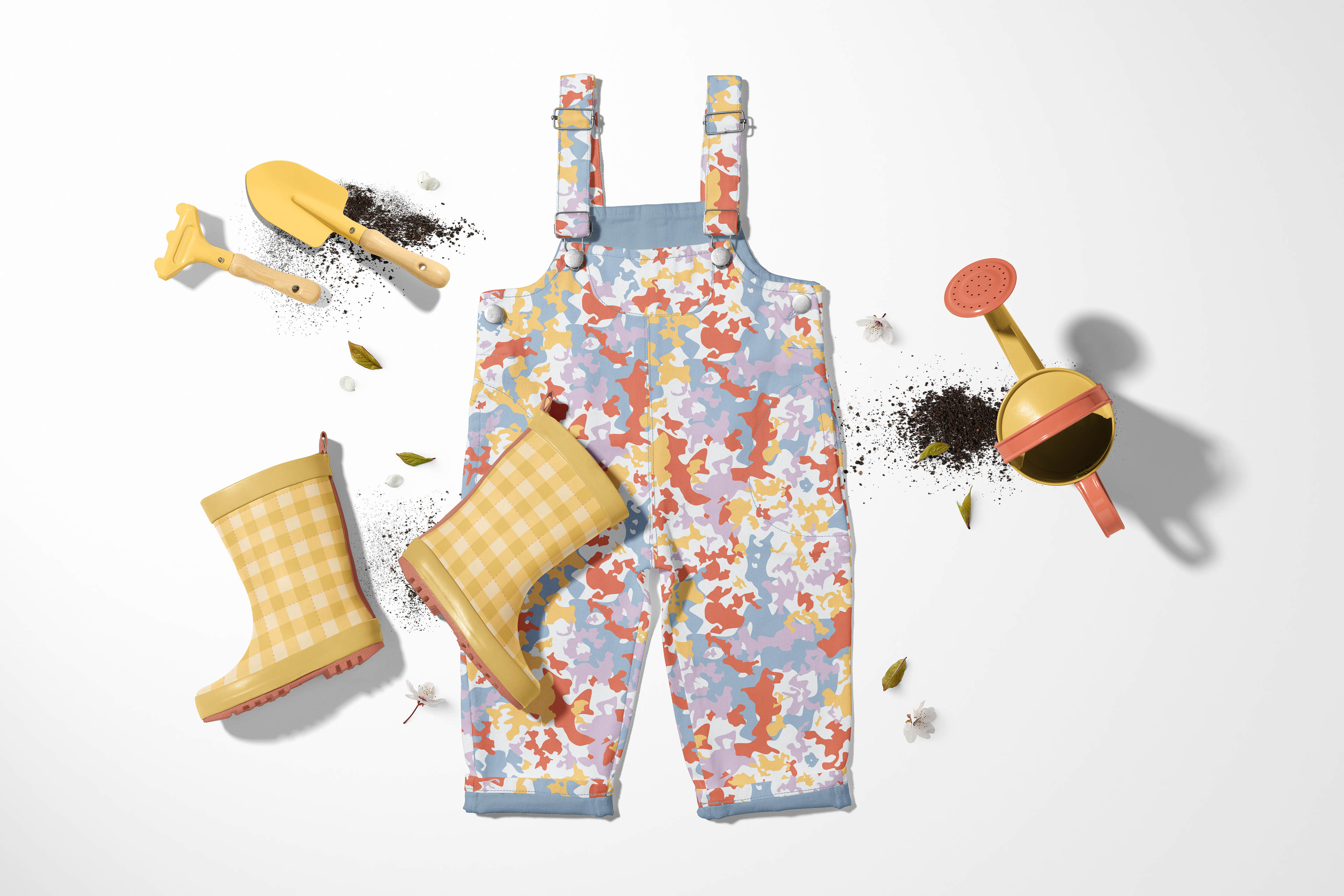 Boots in Parkside Picnic + Children's Overalls in Garden Confetti