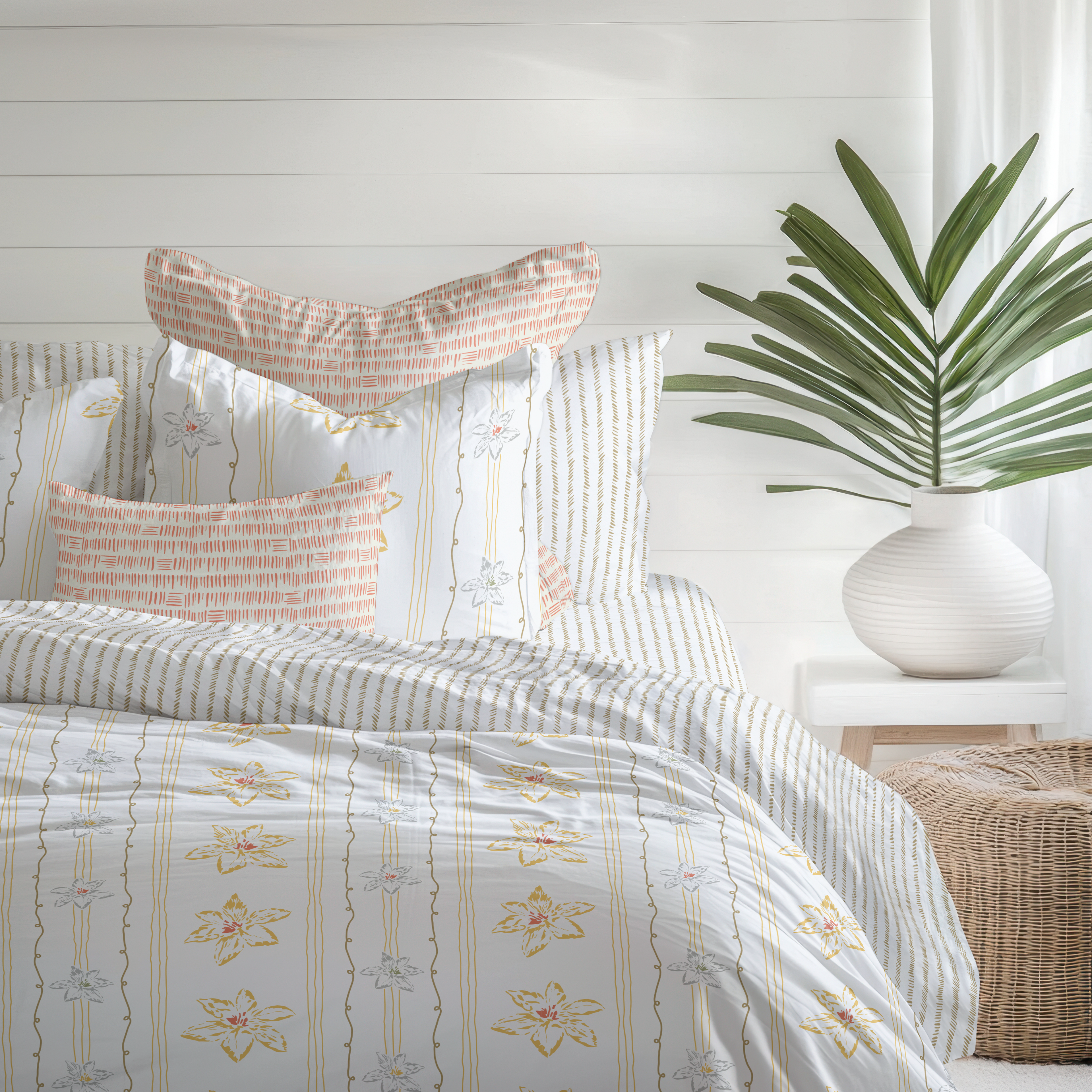 Duvet in Lily Stems + Sheets Fingerpaint Threads