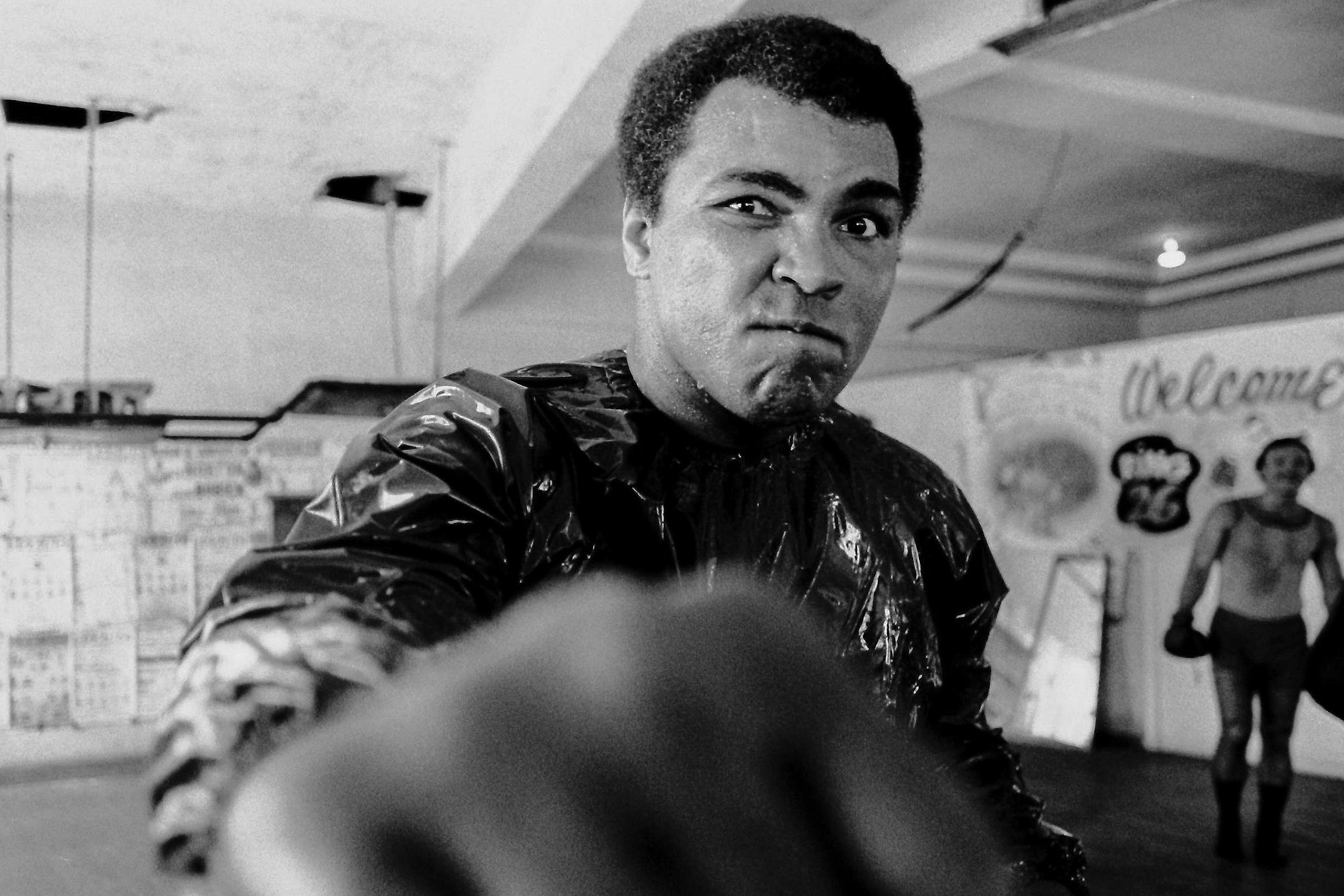 Muhammad Ali practices at the 5th St. gym in Miami before the Roberto Duran fight.