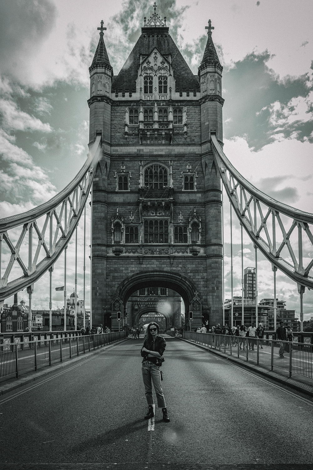 Portrait of my cousin Ana taken on Tower Bridge during the early pandemic traffic restrictions