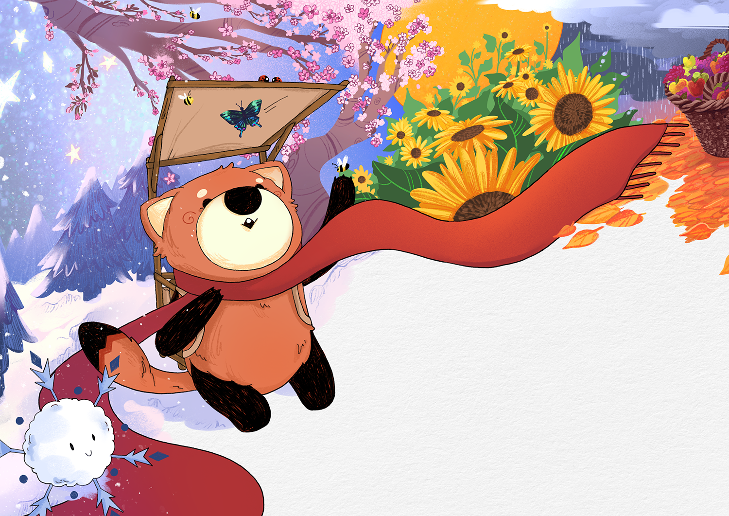 Cover illustration made for a pitch for a children's short film collaboration with a team based in China (project still in development); paper texture downloaded from Freepik