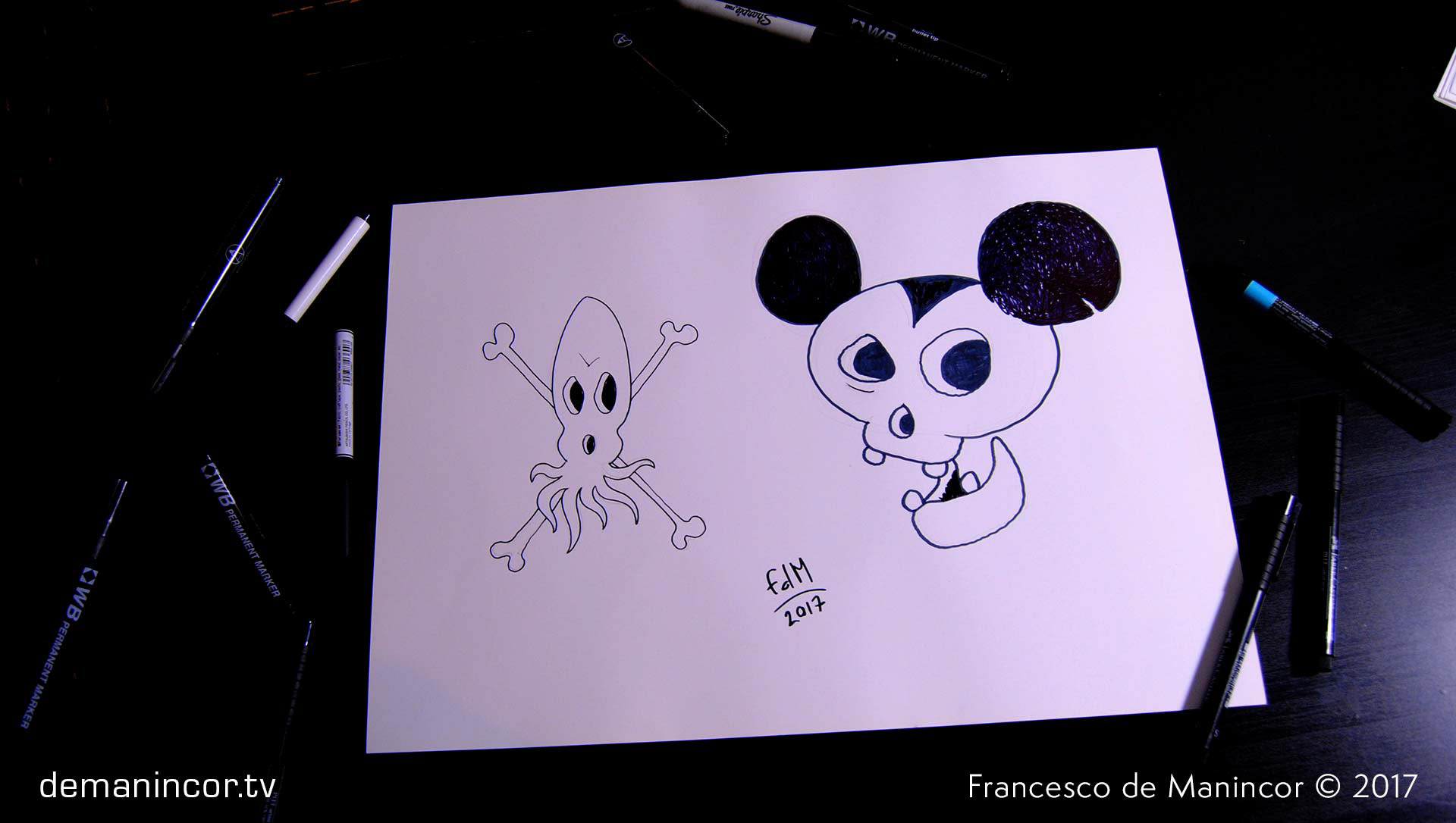 Sketches of cartoony skulls